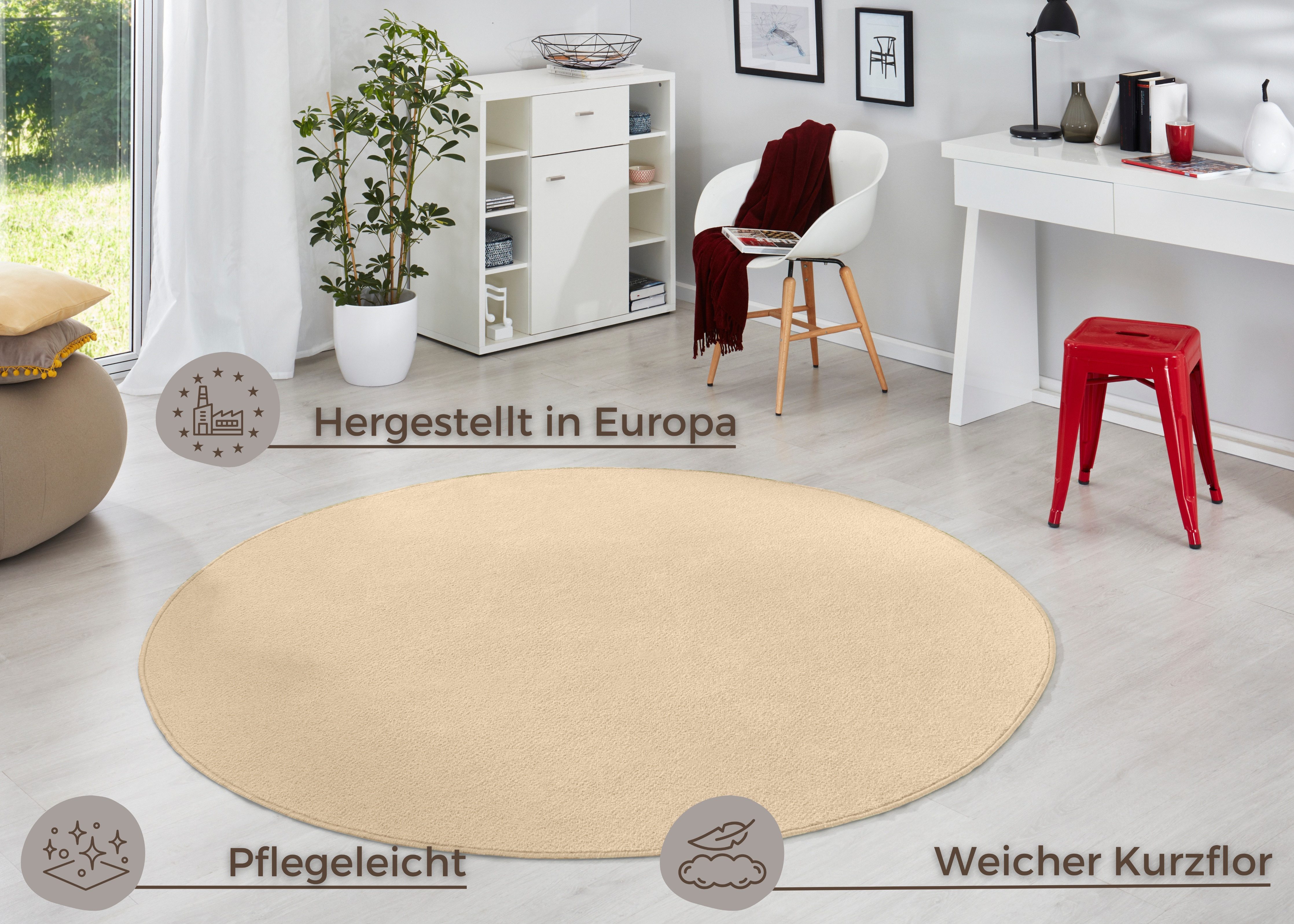 HANSE Home Vloerkleed Fancy Korte pool, zacht, uni, woonkamer, slaapkamer, eetkamer