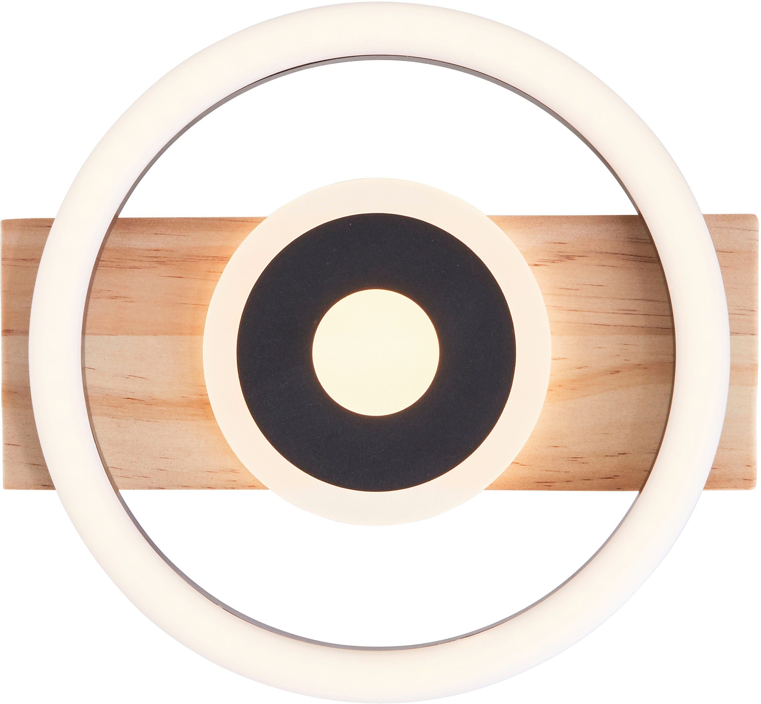 my home Led-plafondlamp Lysann plafondlamp 22 x 20 cm, 12 w, 1100 lm, 3000 k, hout/metaal, bruin/zwart (1 stuk)