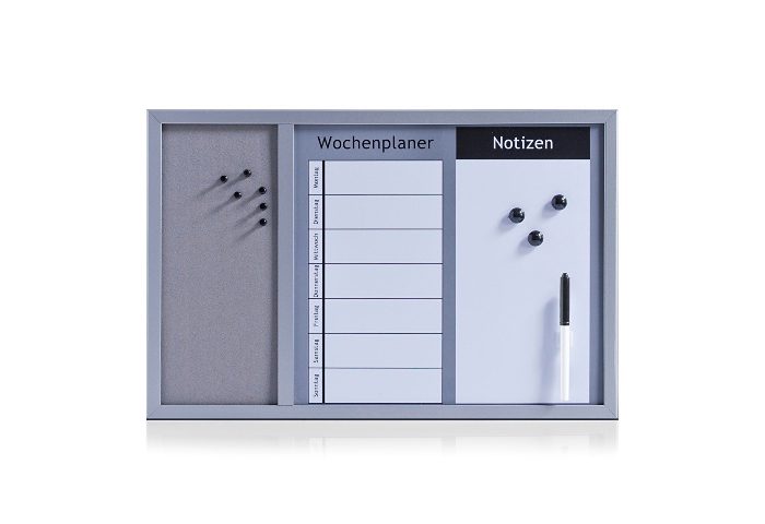 Zeller Present Memobord met magneetbord, weekplanner en prikbord wanddecoratie grijs
