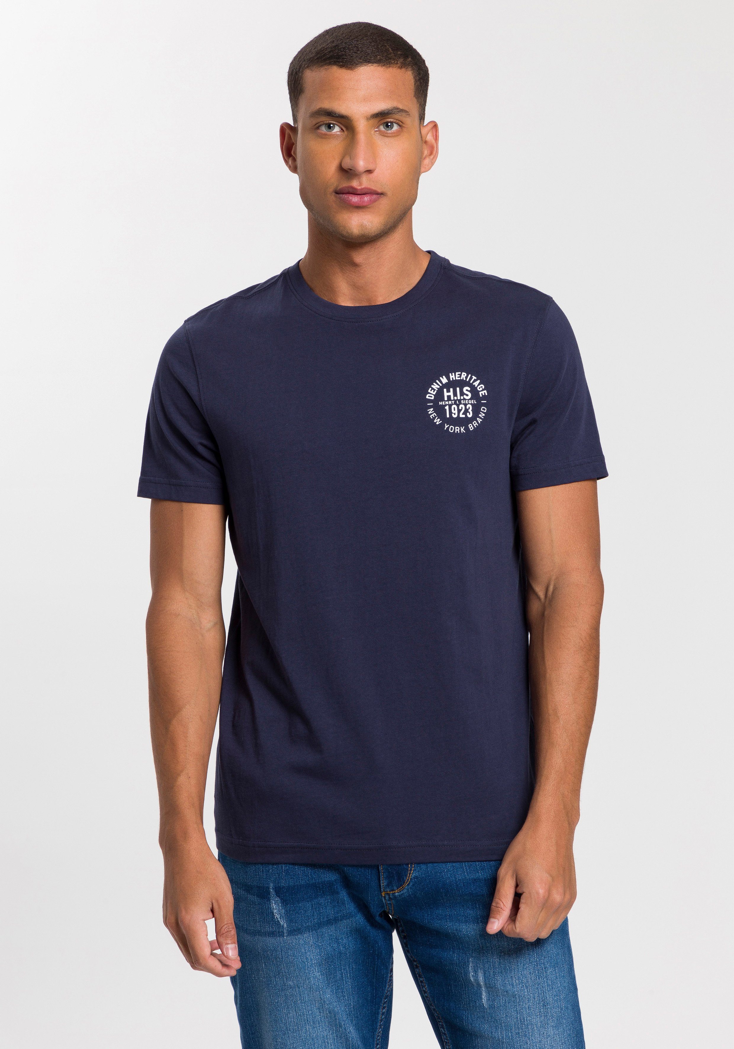 H.I.S T-shirt smal gesneden, bedrukt ontwerp, van 100% katoen (3-delig, Set van 3)