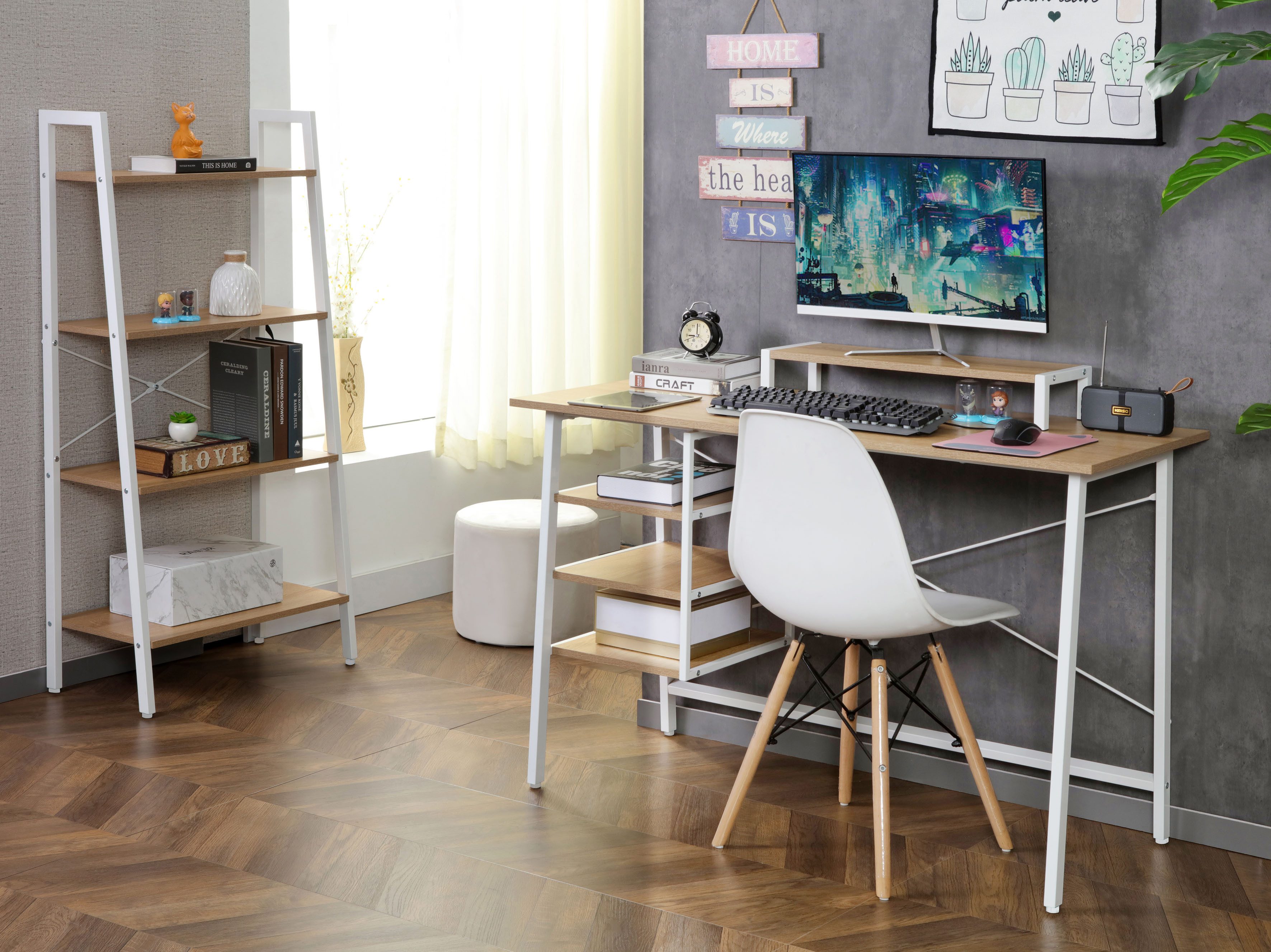 Home affaire Ordnerrek COWELL, boekenrek, asymmetrisch metalen frame, 64x130,5 cm, fsc®-gecertificeerd