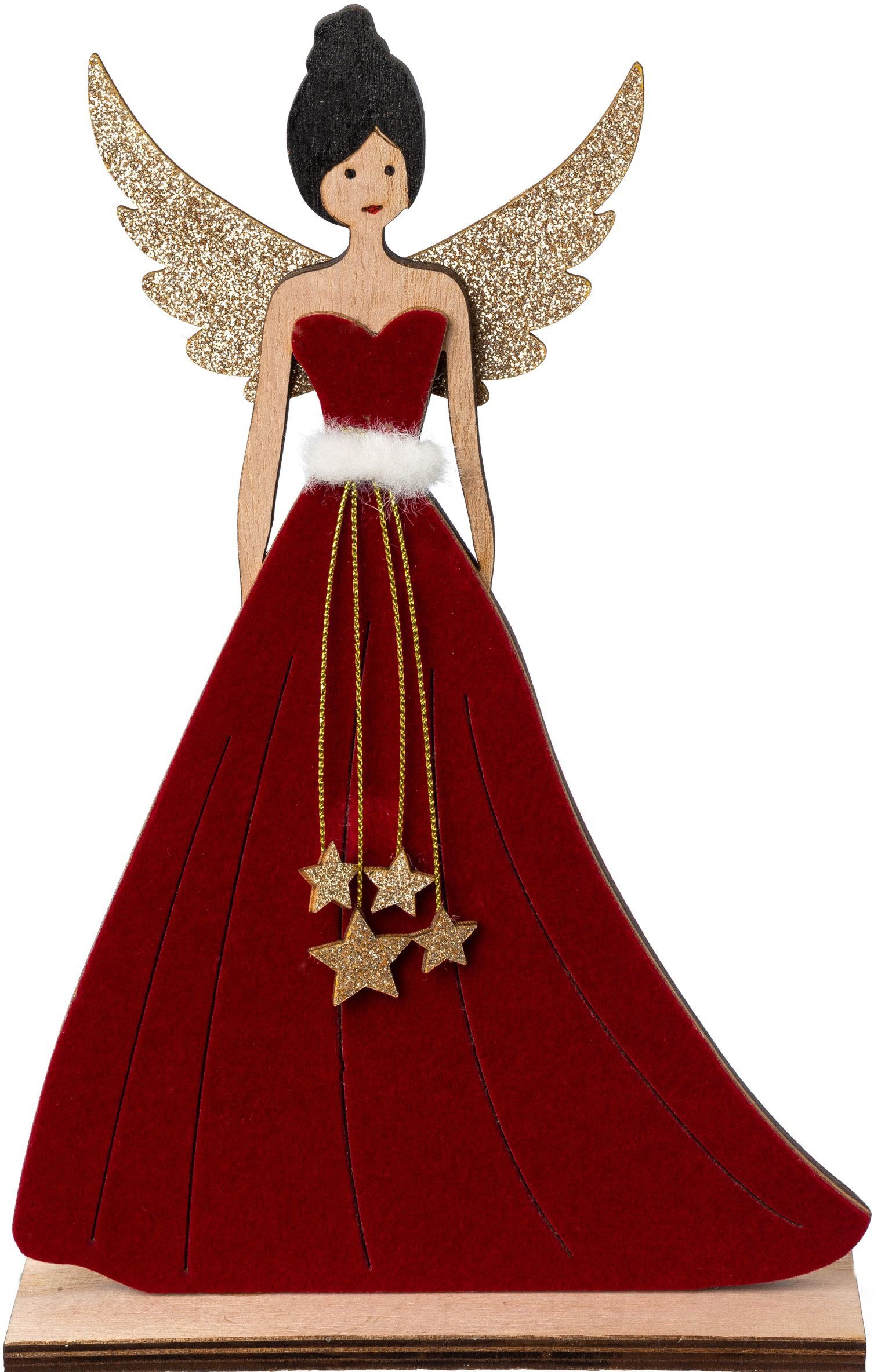 Creativ deco Engelfiguur Kerst versiering met stoffen applicaties (2 stuks)