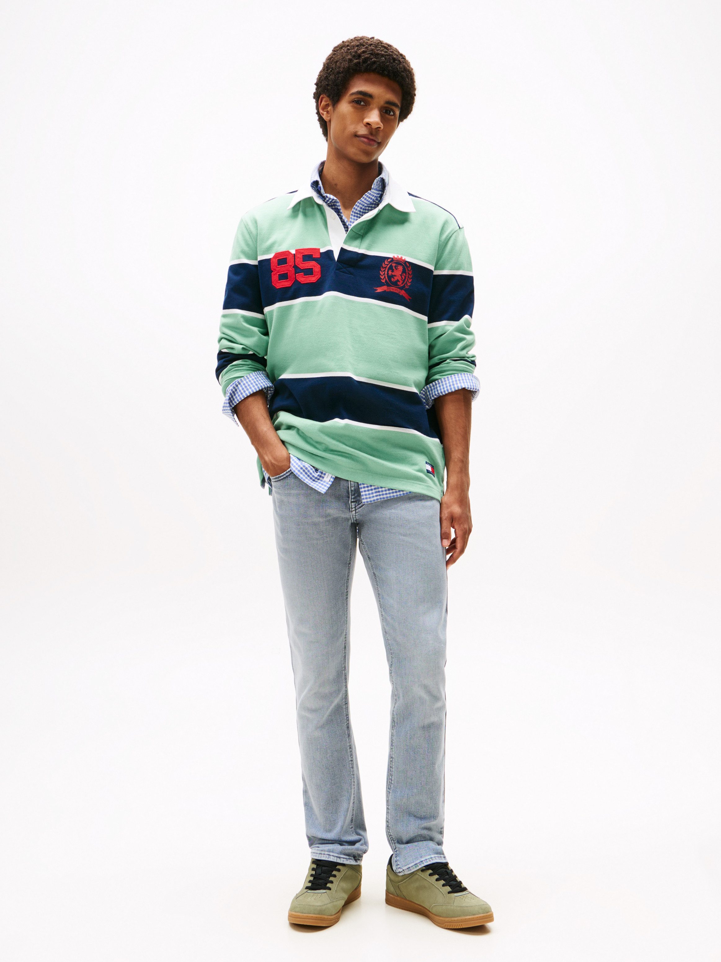 TOMMY JEANS Straight jeans SCANTON SLIM Met merkenlabel van leer achter