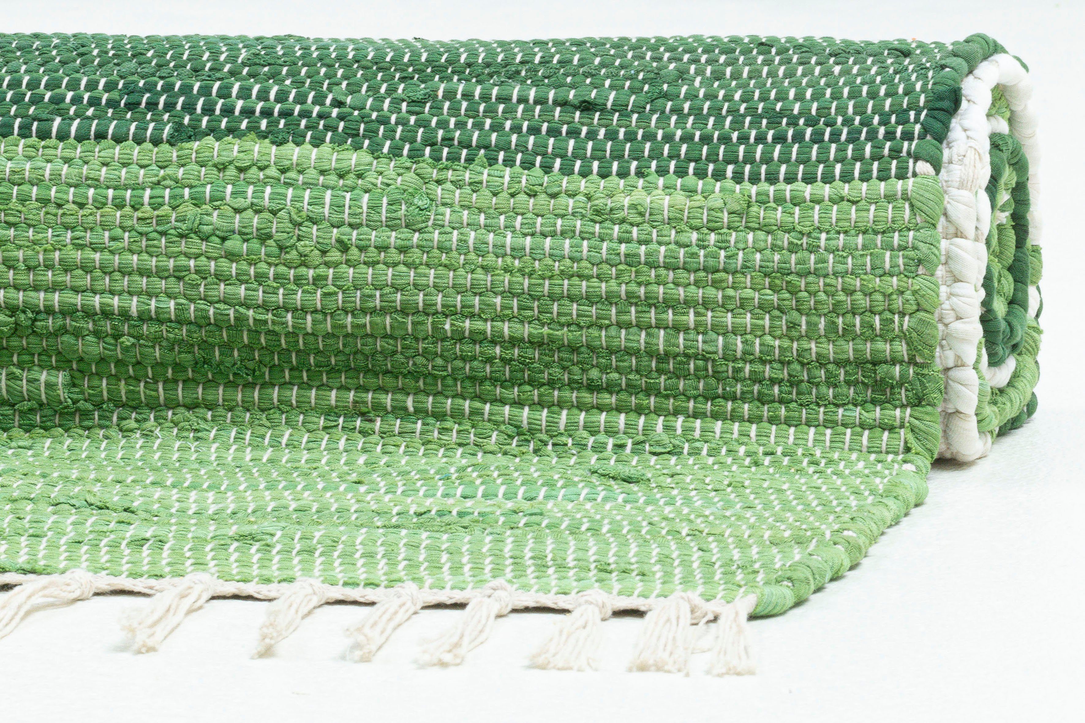 THEKO Vloerkleed Stripe Cotton Platweefsel, gestreept, puur katoen, met de hand geweven, met franje