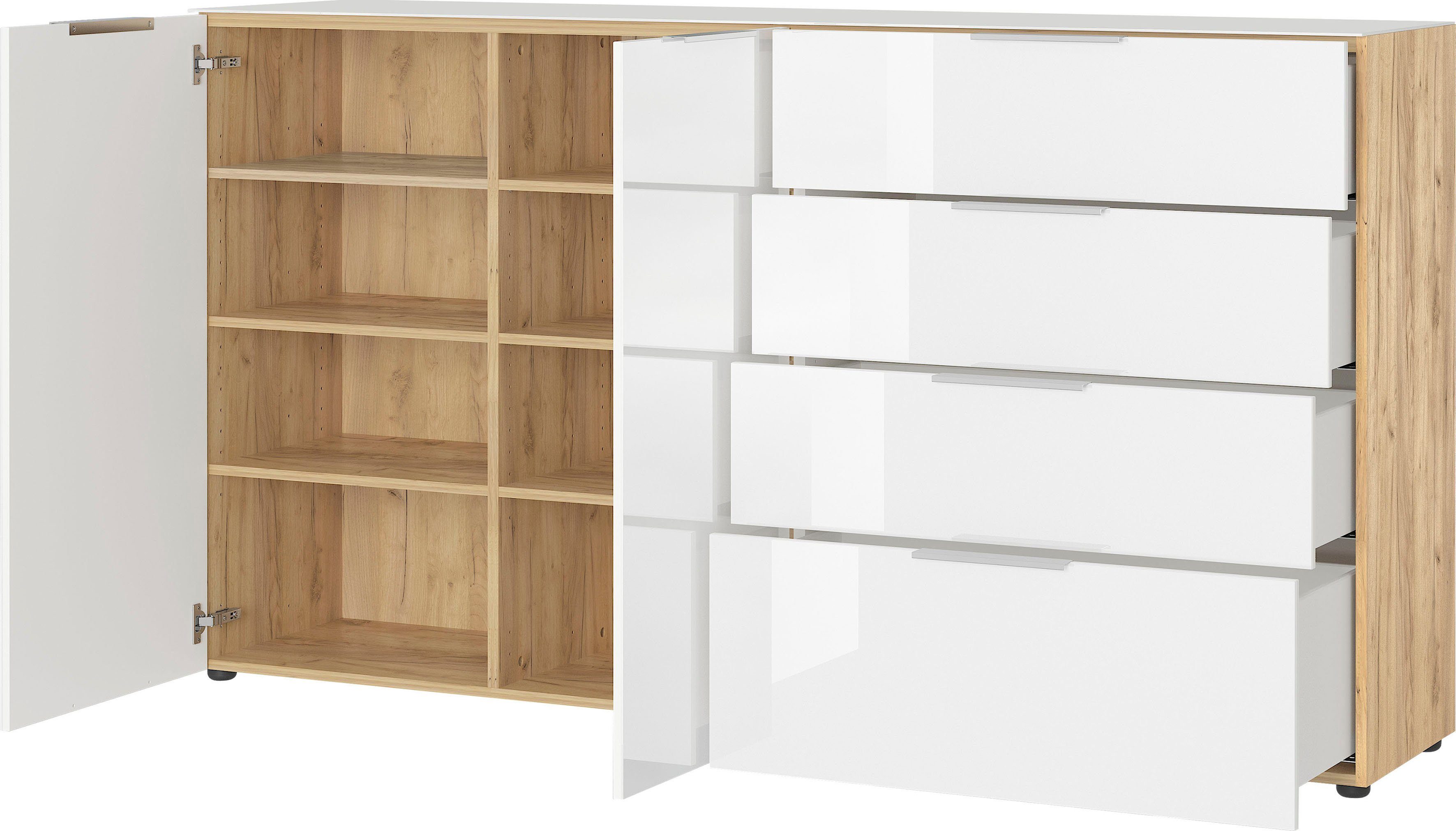 GERMANIA Dressoir OAKLAND in 2 breedten, fronten en bovenblad met glas-inlay