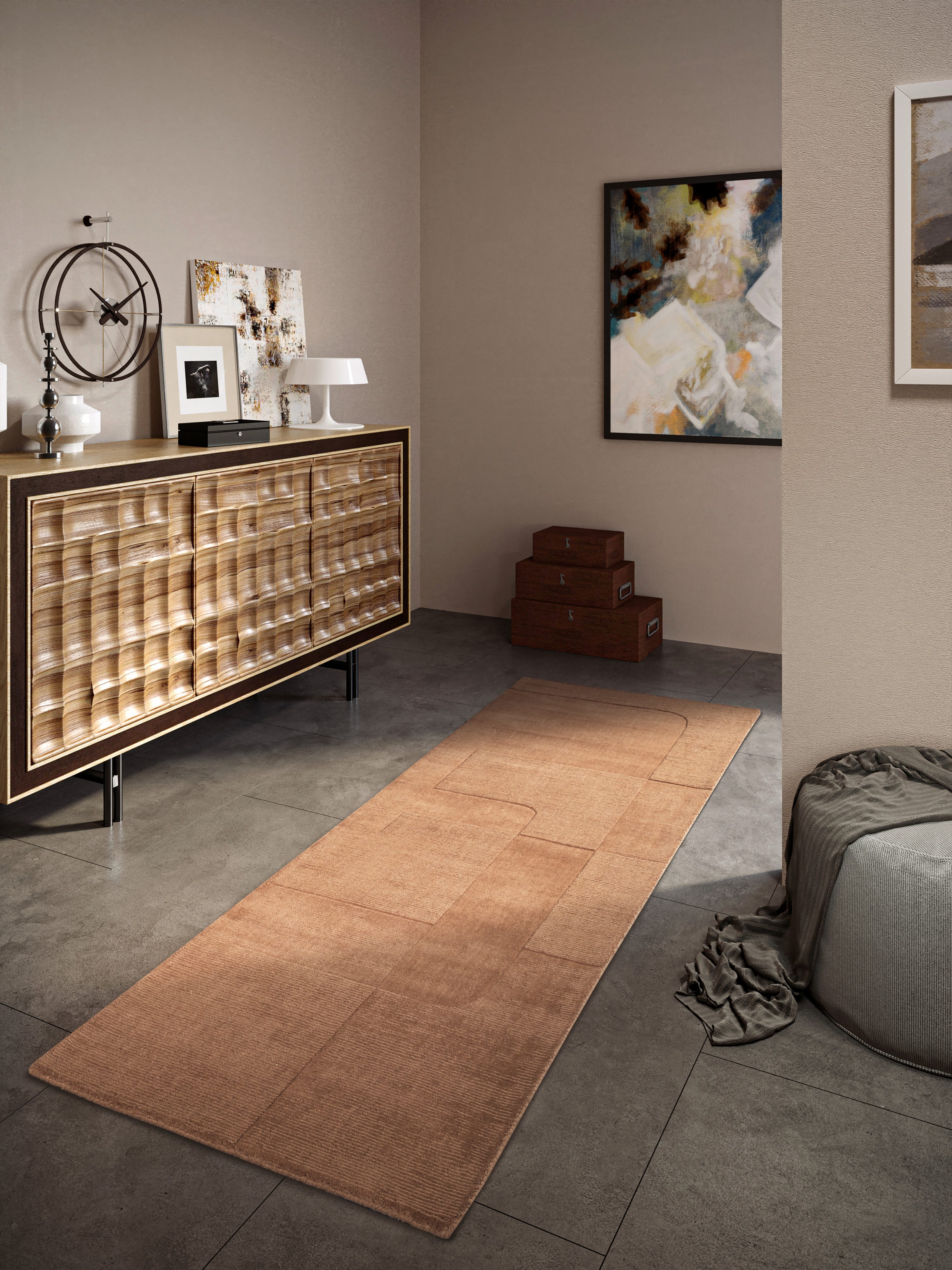 Villeroy & Boch Wollen kleed Charlotte Loper, handgeweven, wol, natuur, loper, woonkamer, geometrie