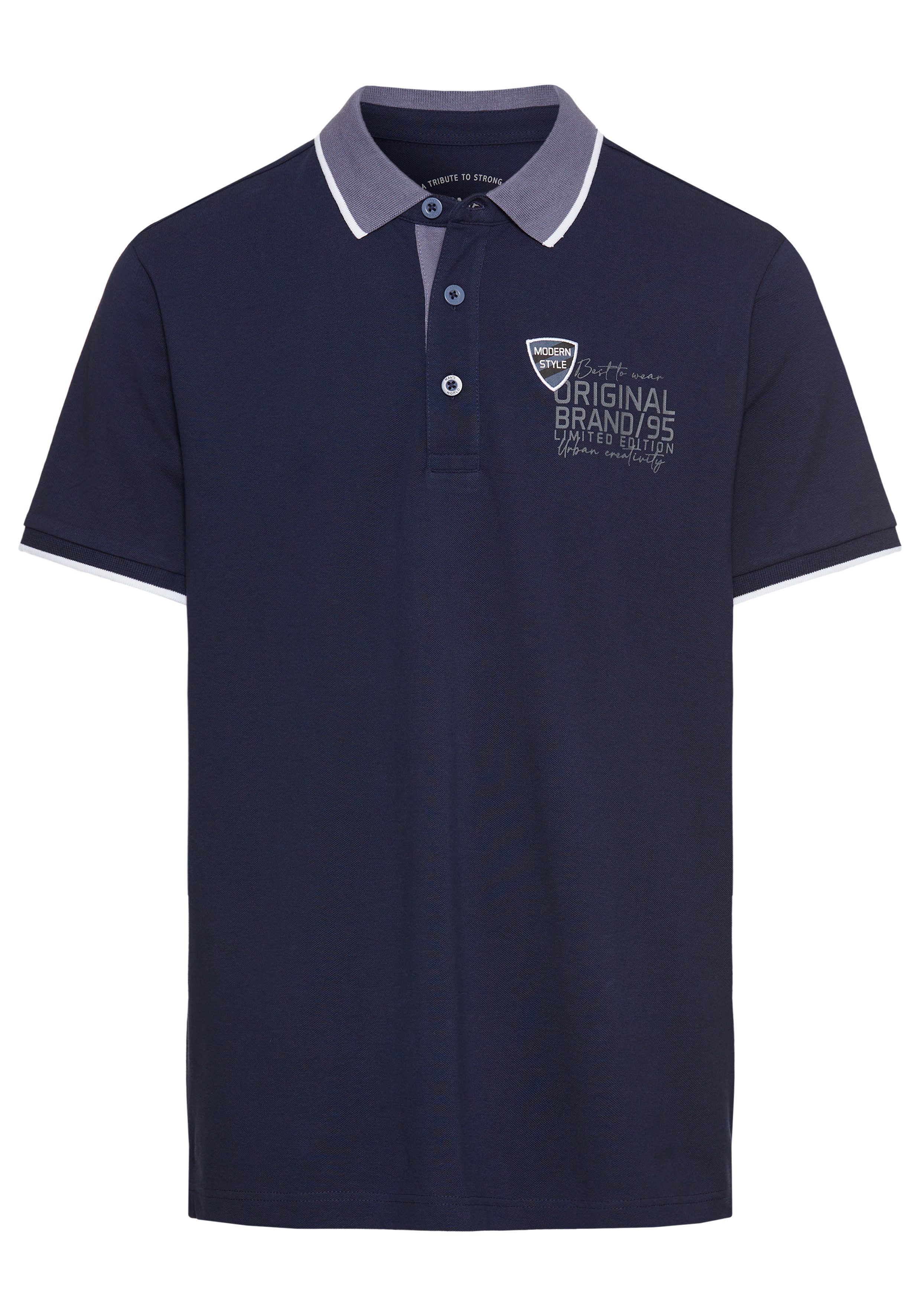 Man's World Poloshirt met borstprint, gemêleerd materiaal