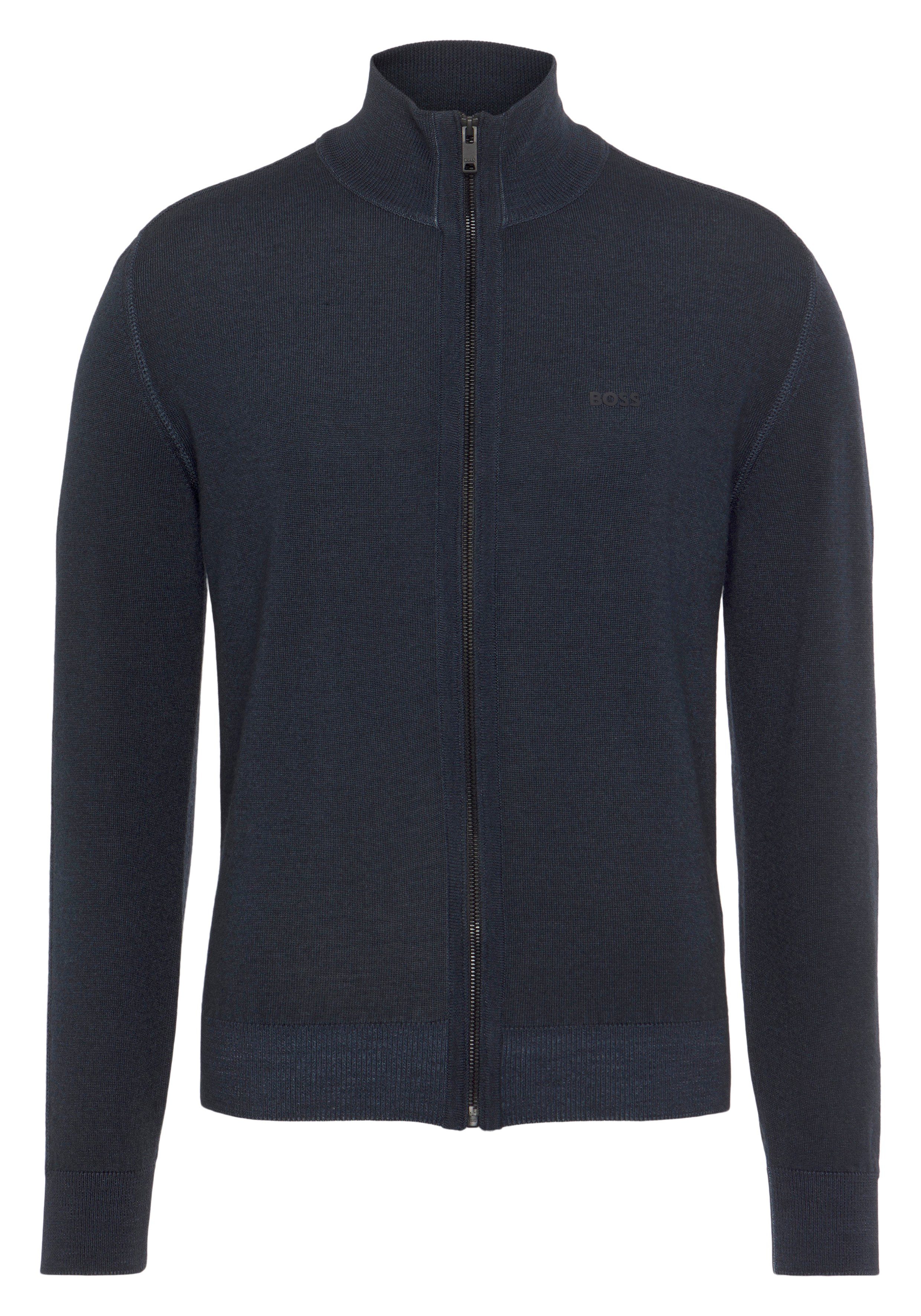 Hugo Boss Donkerblauwe Merinowollen Vest met Opstaande Kraag Blue Heren