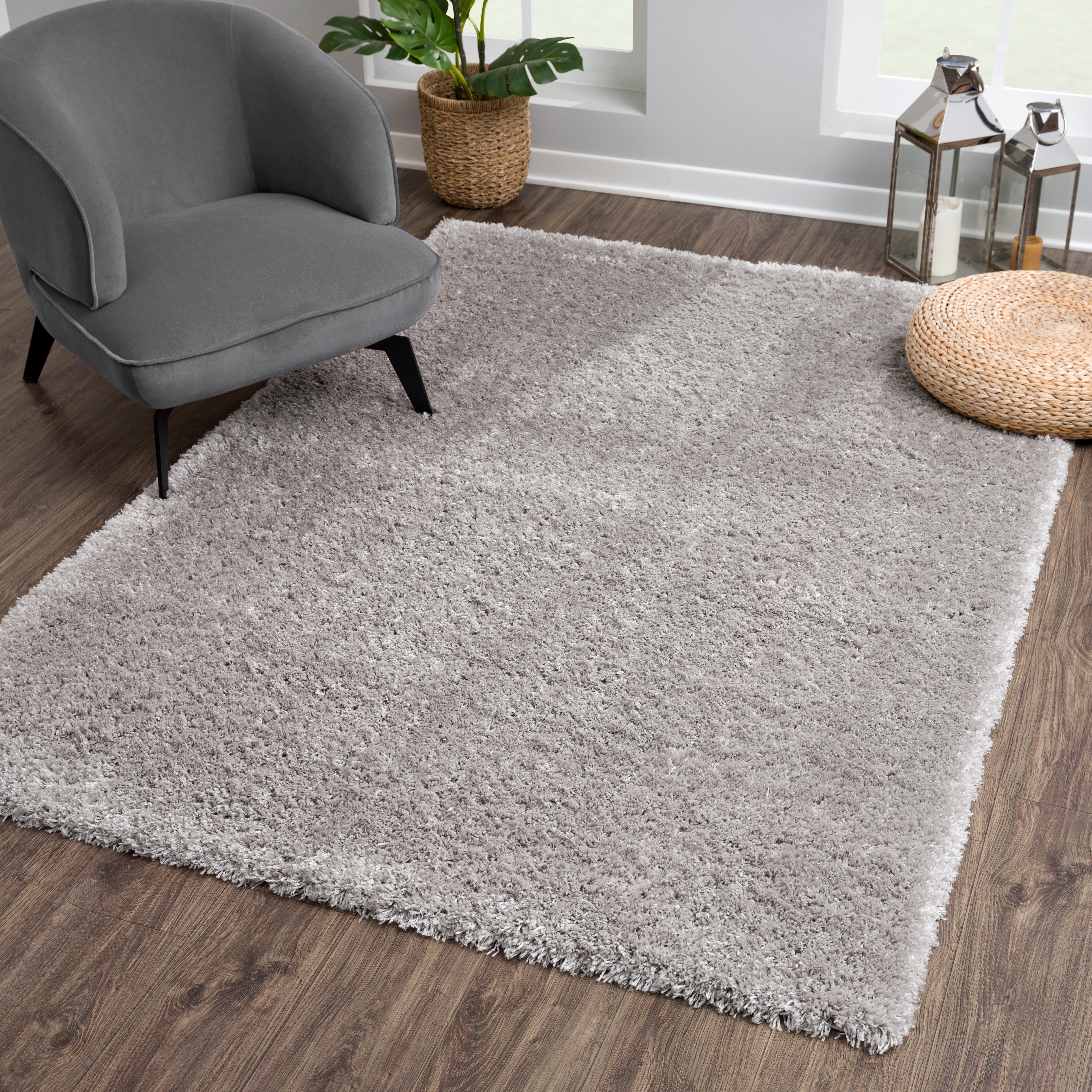 SANAT HALI Hoogpolig vloerkleed PORTO Woonkamer, lange pool, shaggy-vloerkleed moderne vloerkleden maat 120 cm x 170 cm x 45 mm grijs