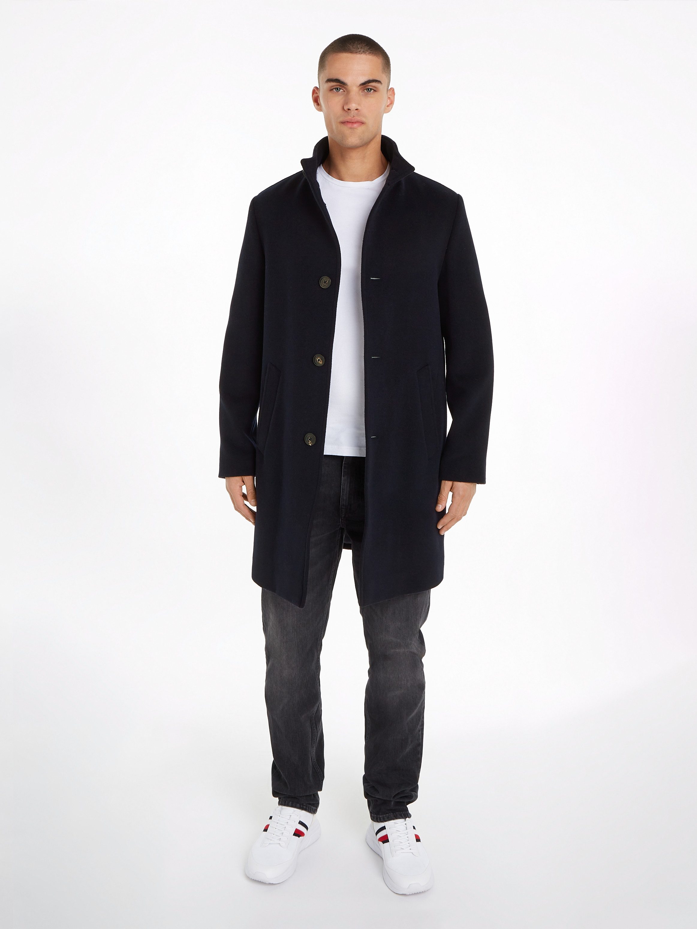 Tommy Hilfiger Wollen jas DC STAND COLLAR WOOL MIX COAT