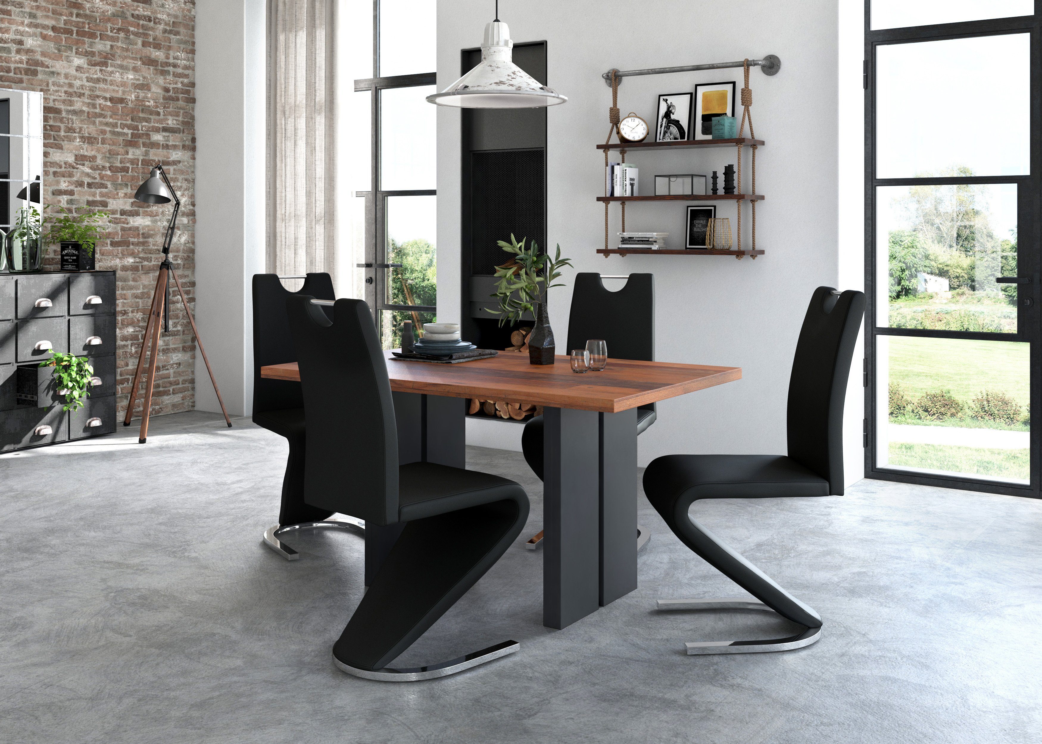 Homexperts Eetkamerstoel Zora 02 Bekleding in imitatieleer, rugleuning met handgreep voor eenvoudig terugtrekken (set, 2 stuks)