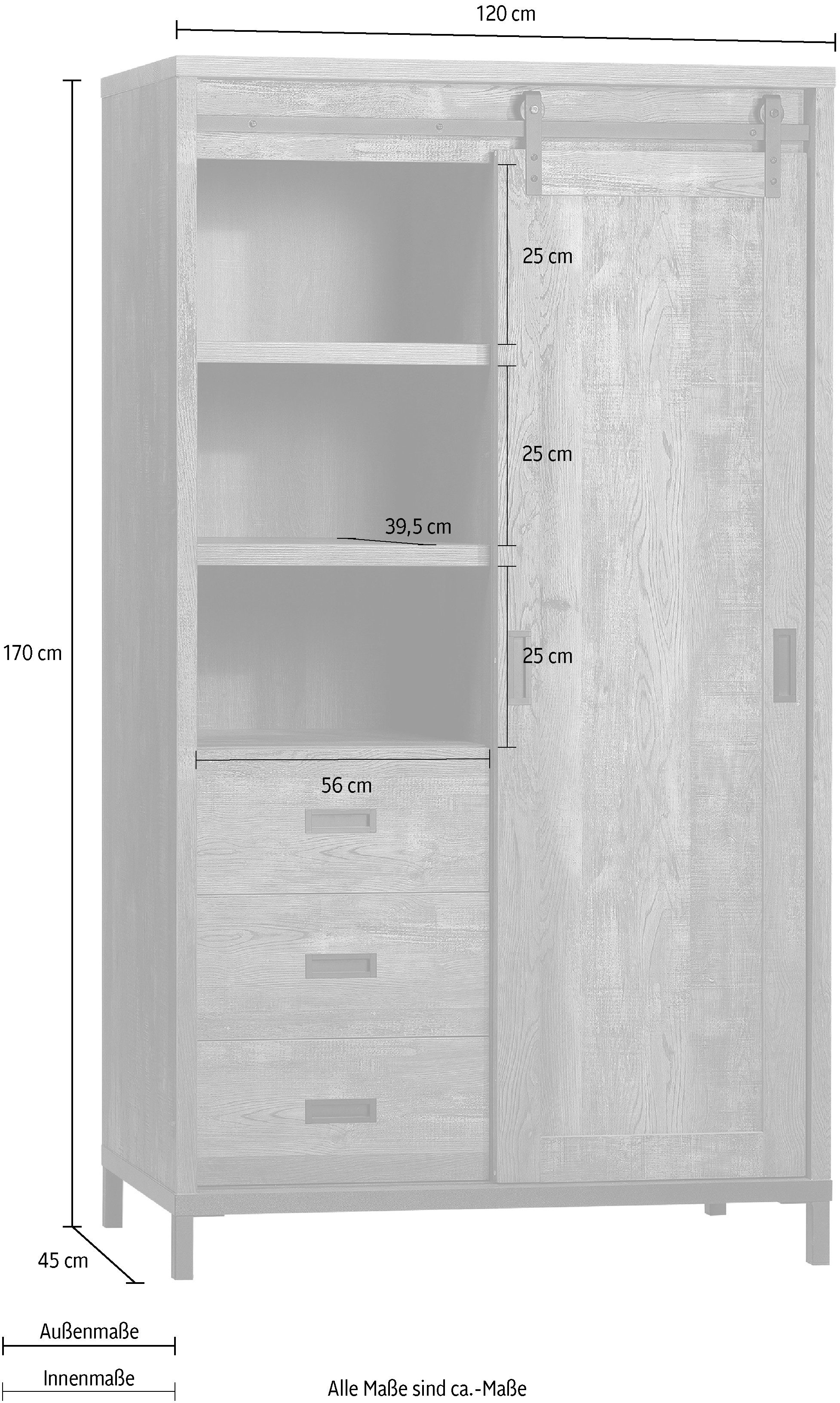 OMG Design Multifunctionele kast Stanley woonkamer kast met schuifdeur, hoogte 170 cm