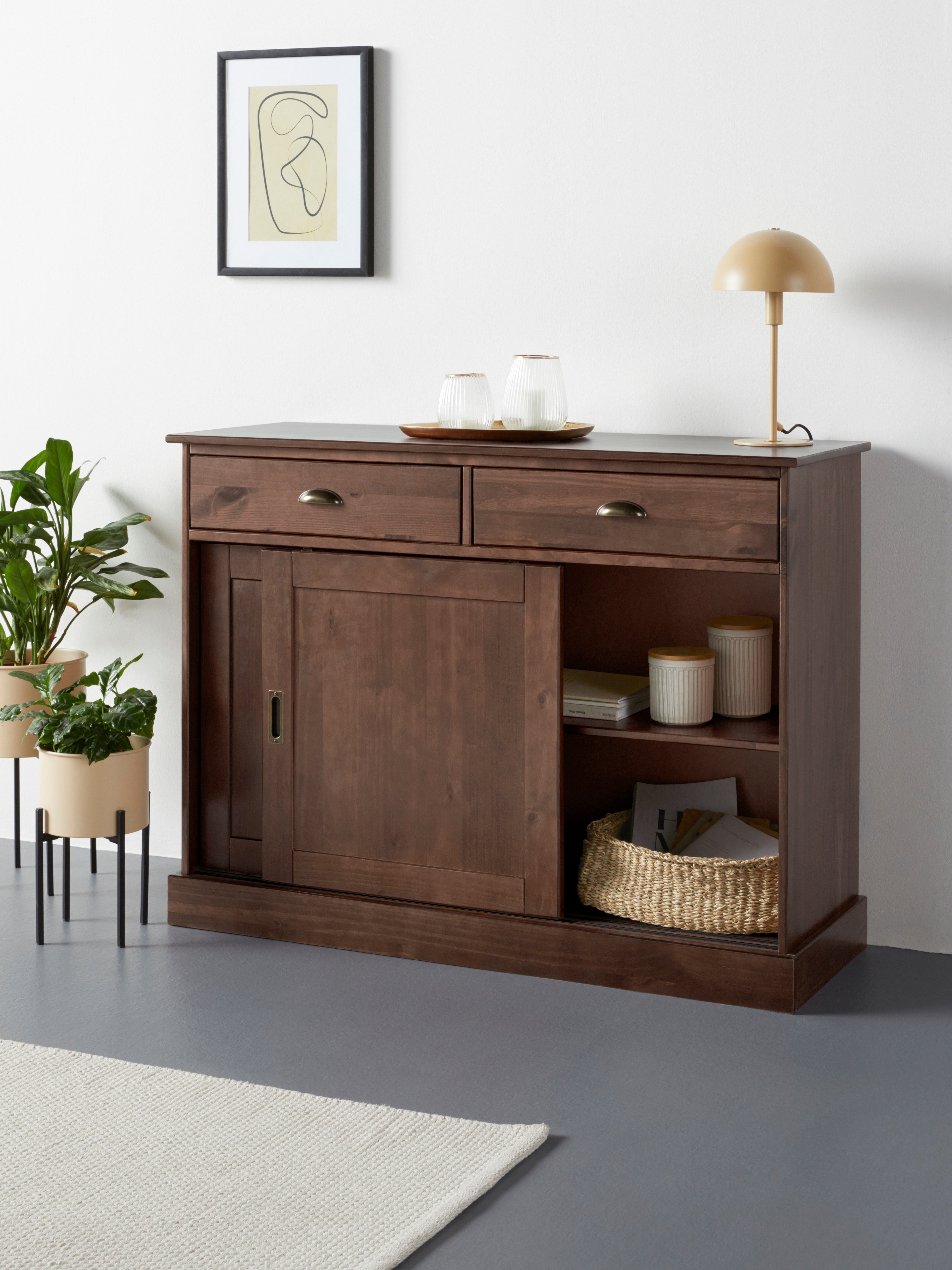 Home affaire Dressoir Schröder Commode, 2 schuifdeuren, 2 lades, van massief dennenhout