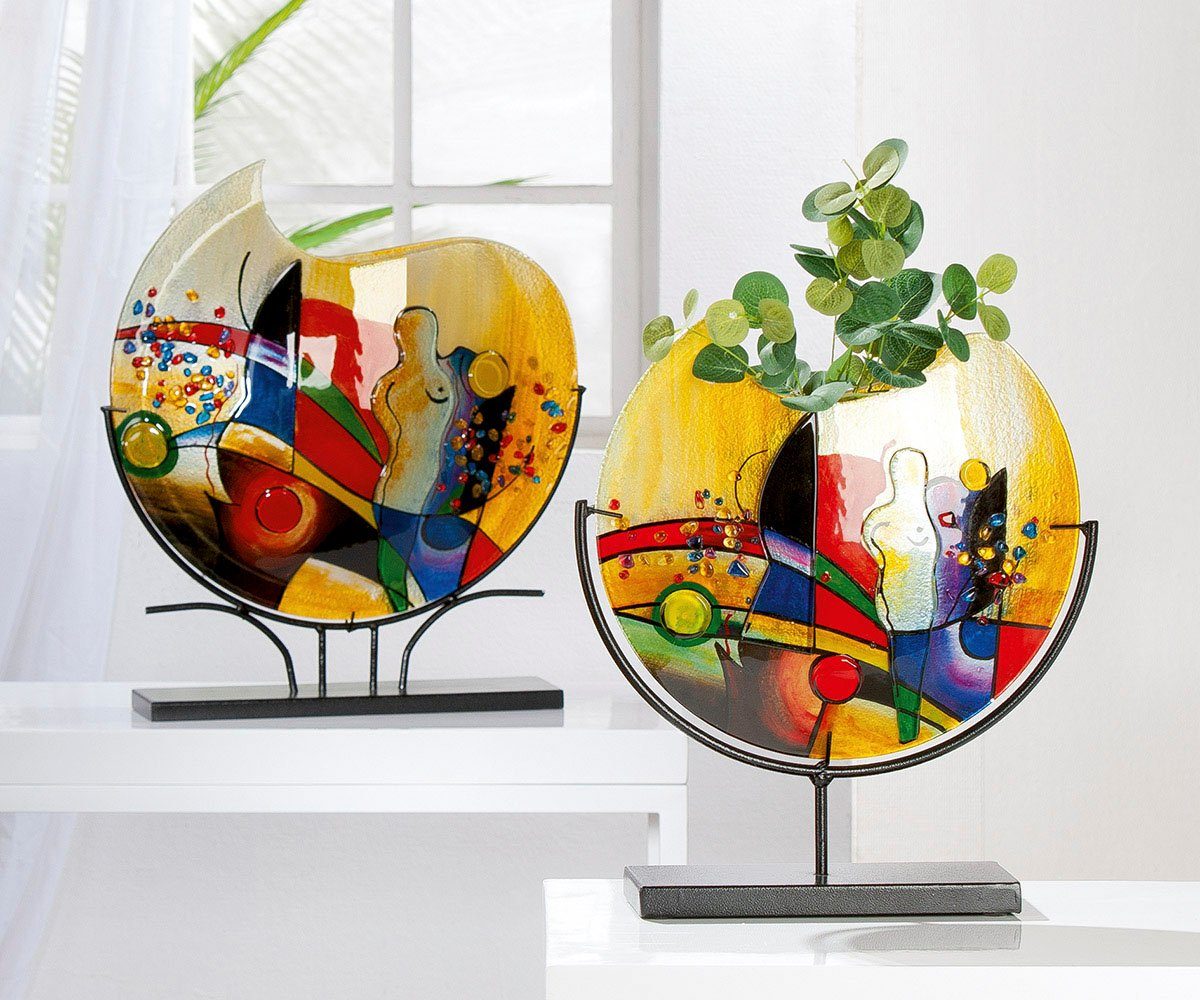 Casablanca by Gilde Tafelvaas Silhouette, decoratieve vaas van glas, met zwarte metalen voet, hoogte 38 cm (1 stuk)