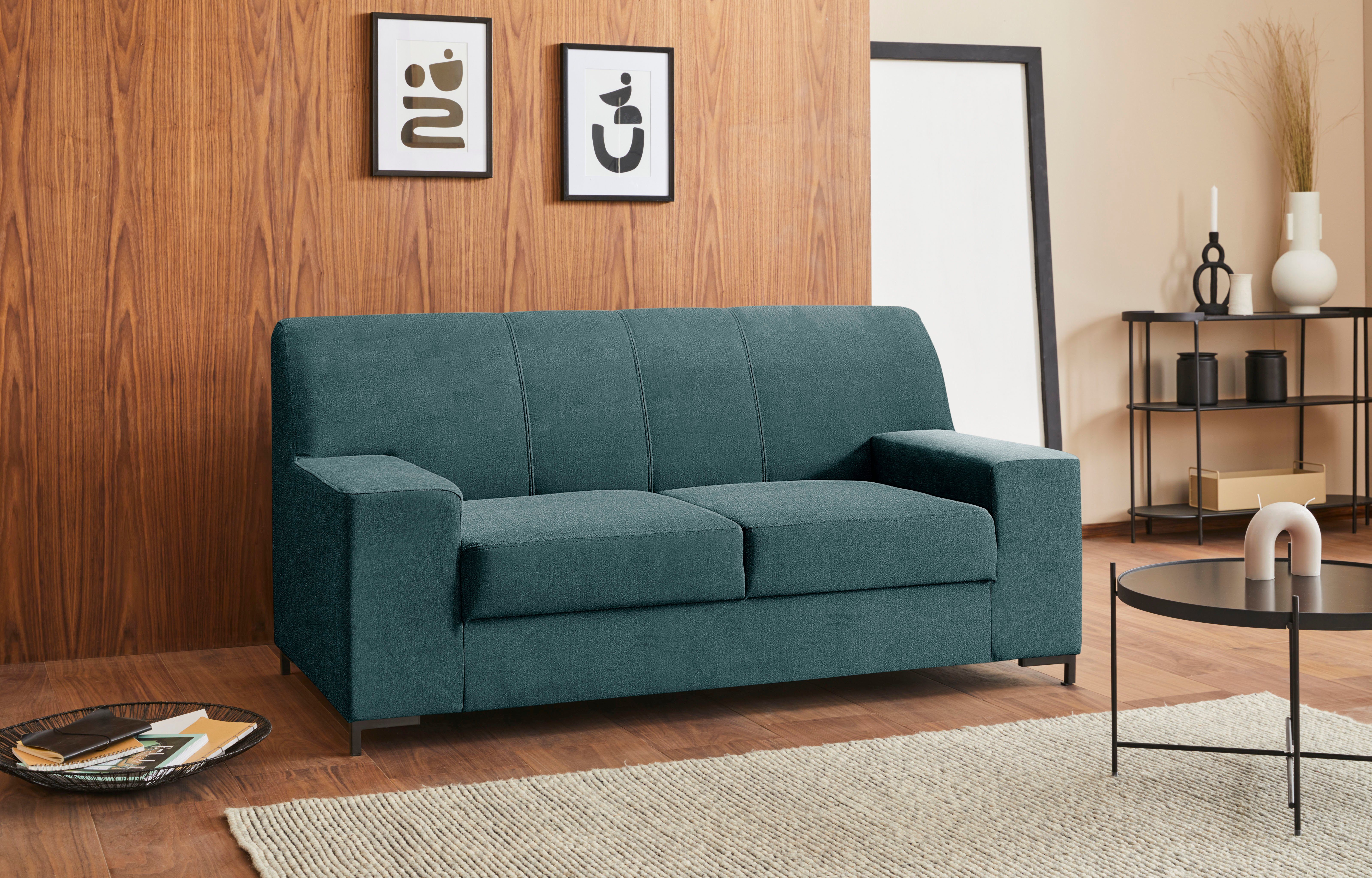 DOMO collection 2-zitsbank Ledas kubisch en comfortabel, platte armleuningen, elegante voet,