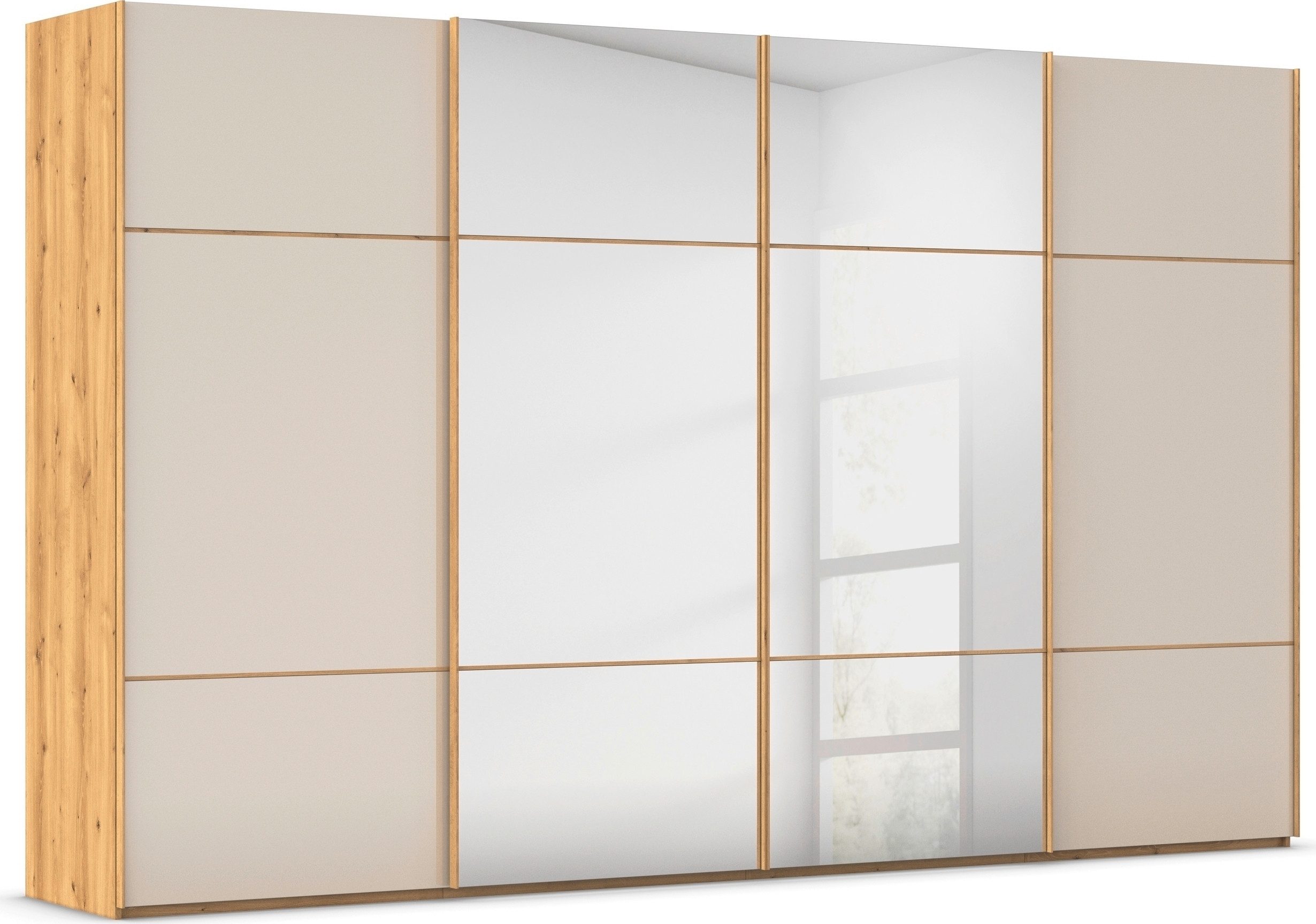 rauch Schuifdeurkast Kledingkast kast garderobe slaapkamerkast SCALE-TRIO edel drievoudig front met 2 sierlijsten spiegel/glas made in germany