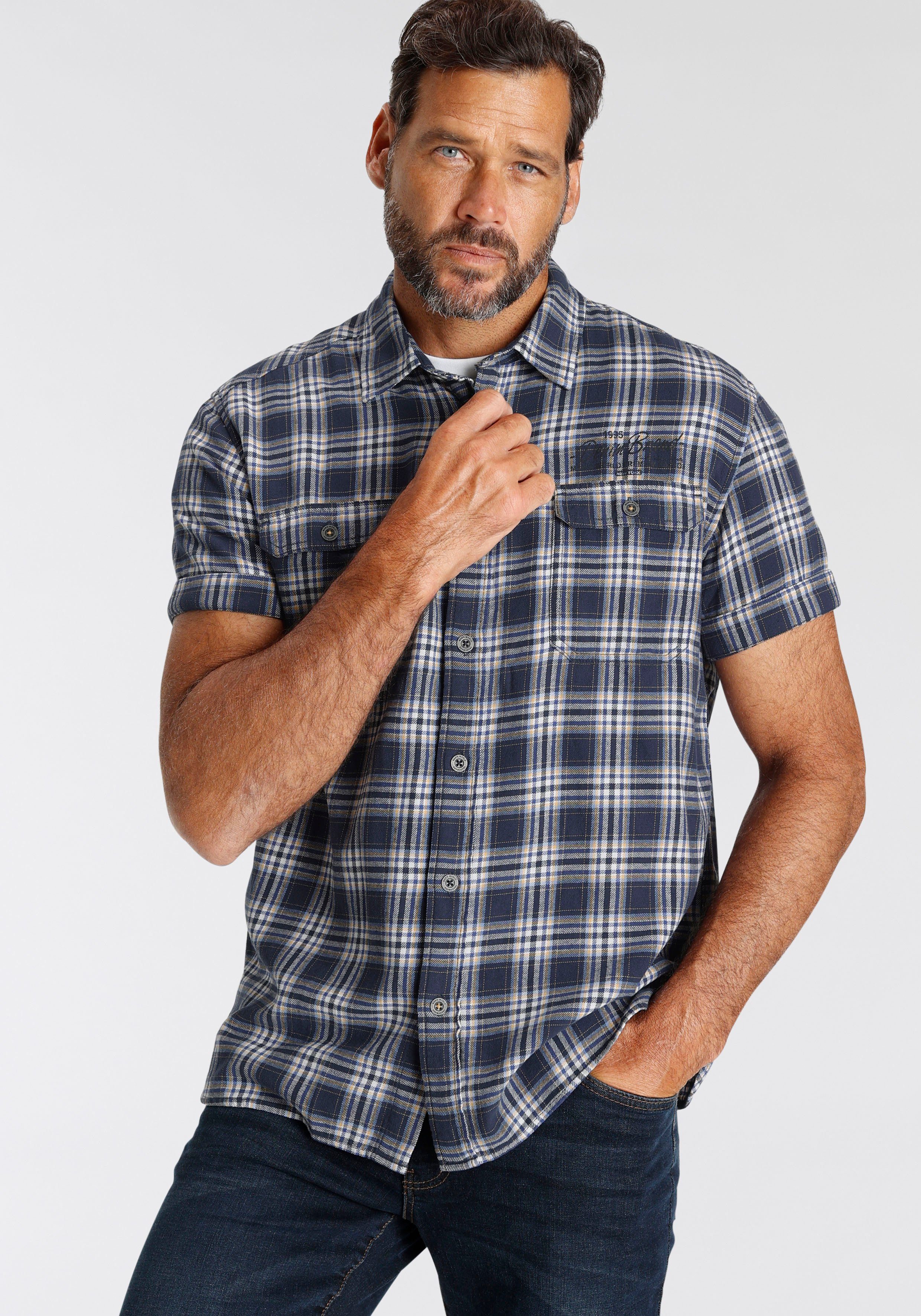 Man's World Overhemd met korte mouwen met kleine print op de borst