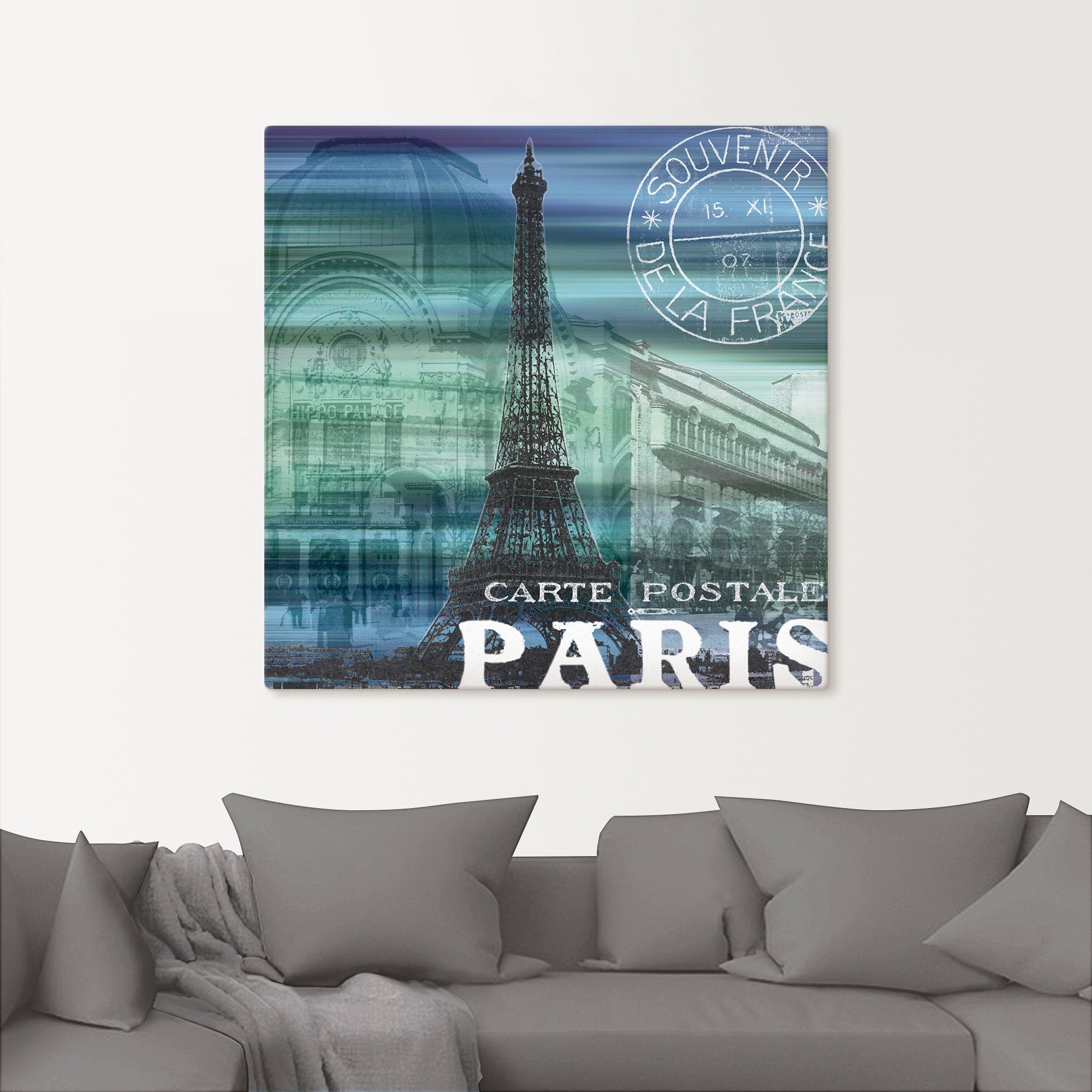 Artland Artprint op linnen Paris Collage - blauw gespannen op een spieraam