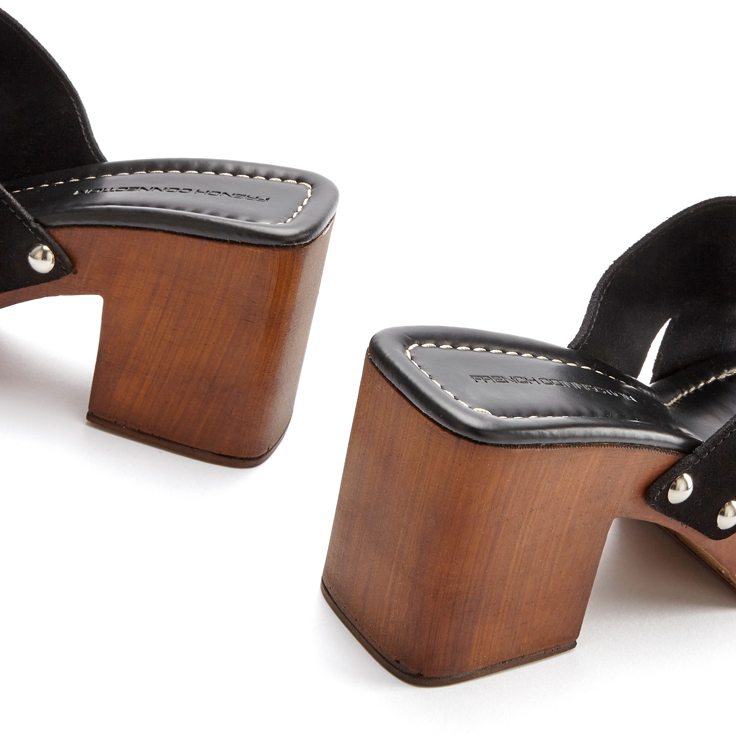 French Connection Slippers Mule, sandaal, open schoen van leer met blokhak