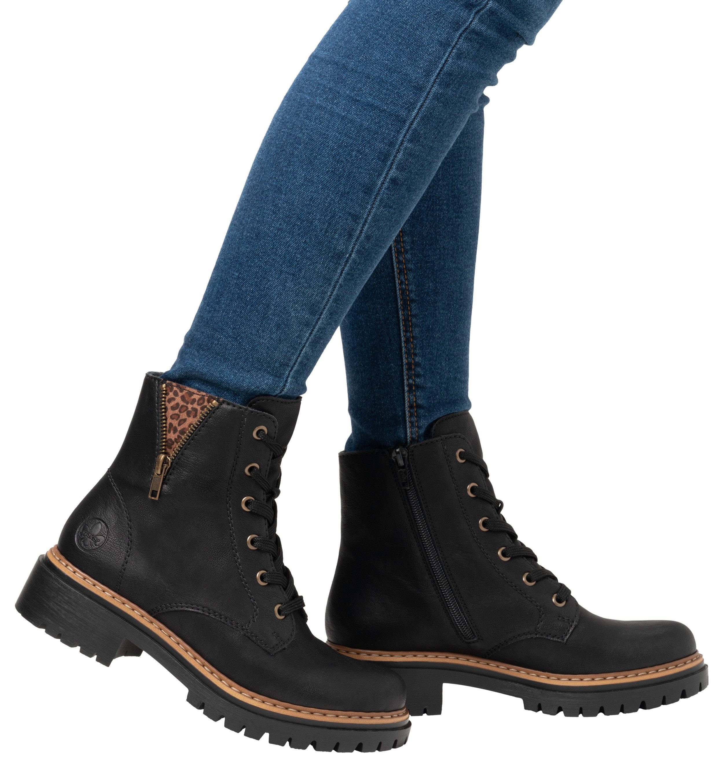 Rieker Veterlaarsjes lace-up boots, block heel, with practical inner zipper