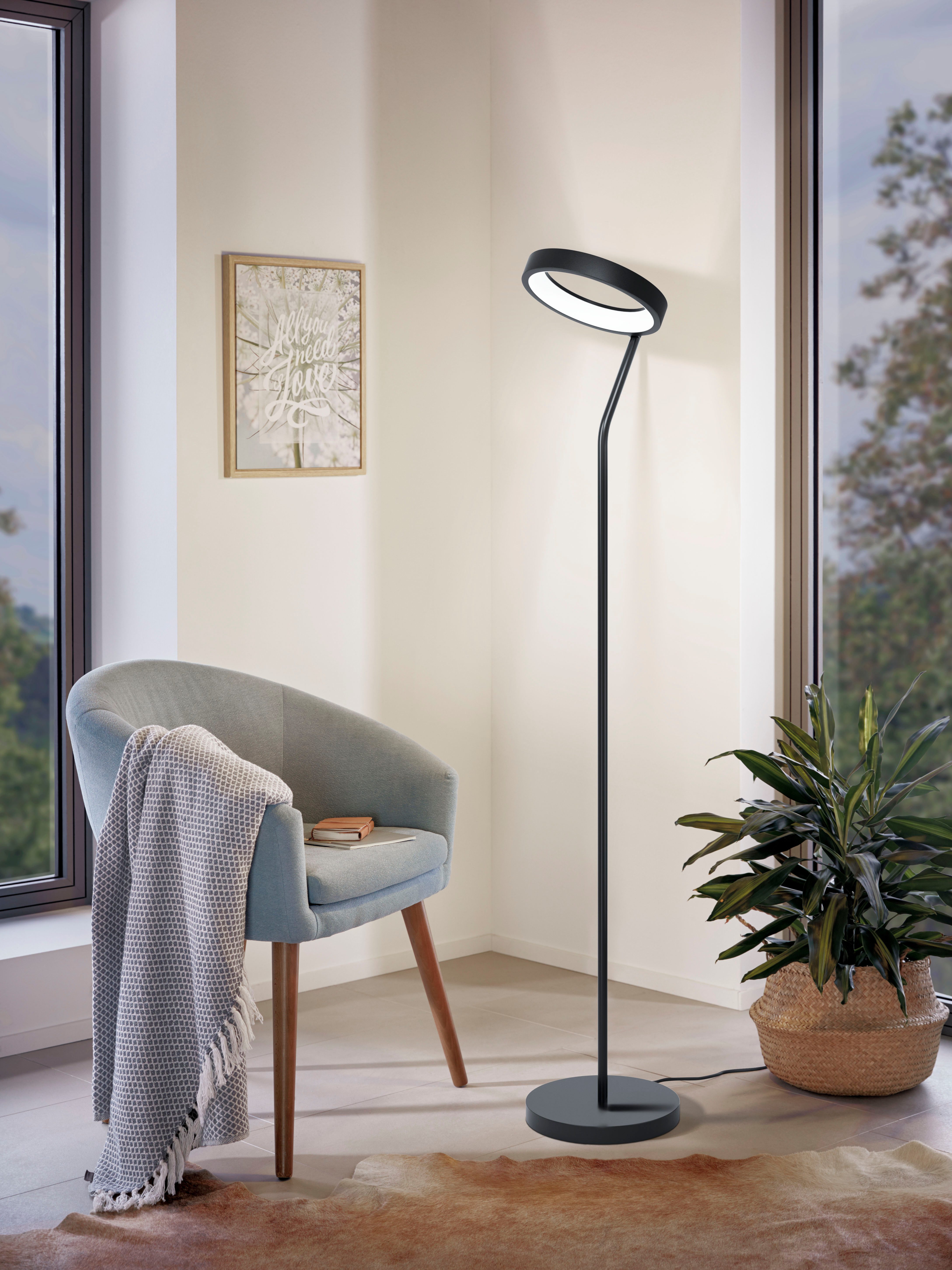 EGLO Led-staande lamp MARGHERA-C Vloerlamp, staal, zwart, wit, kleurtemperatuurwisseling, RGB, dimbaar (1 stuk)