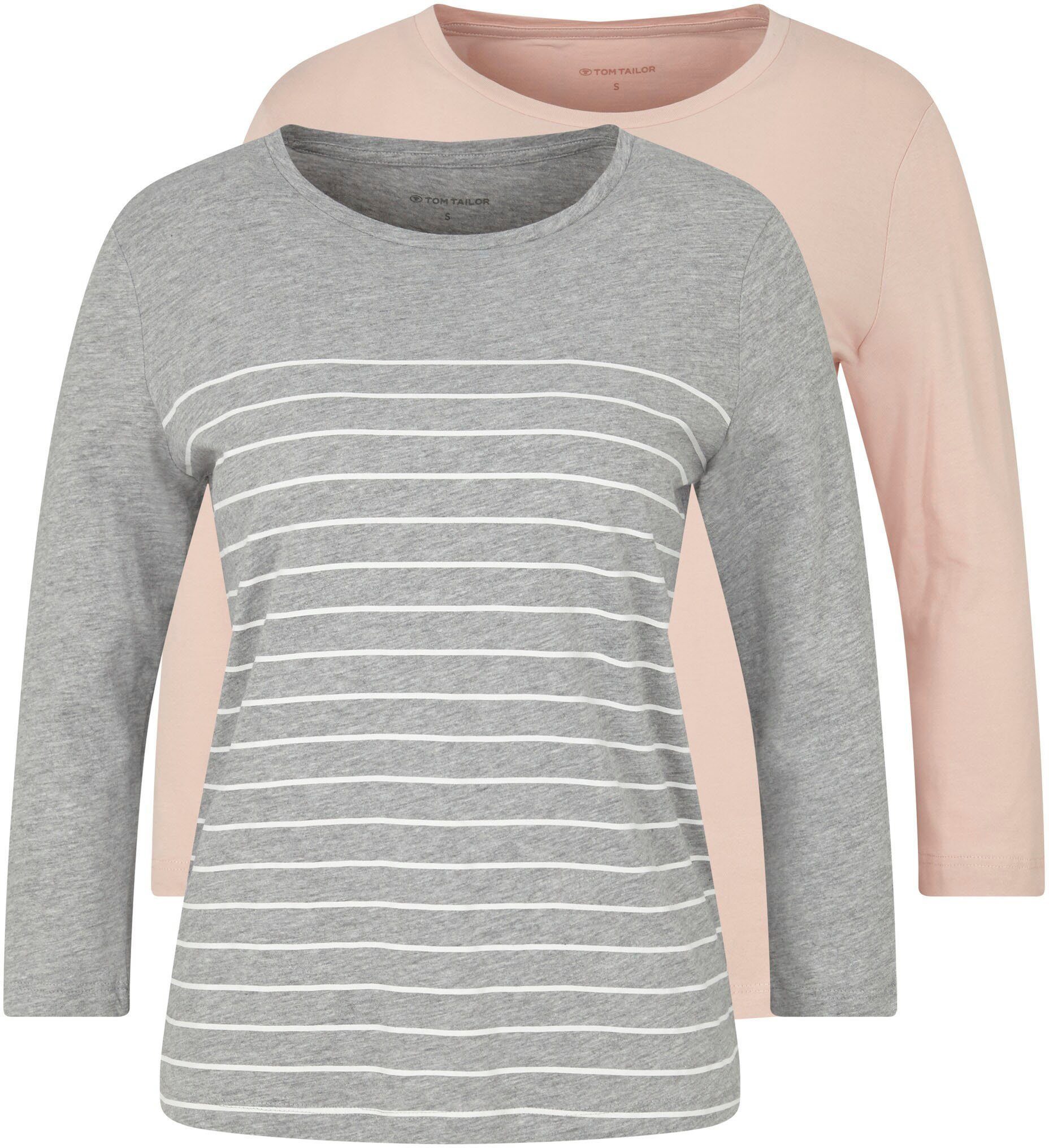 Tom Tailor Shirt met 3/4-mouwen dubbel - strepen + uni (2-delig, Set van 2)