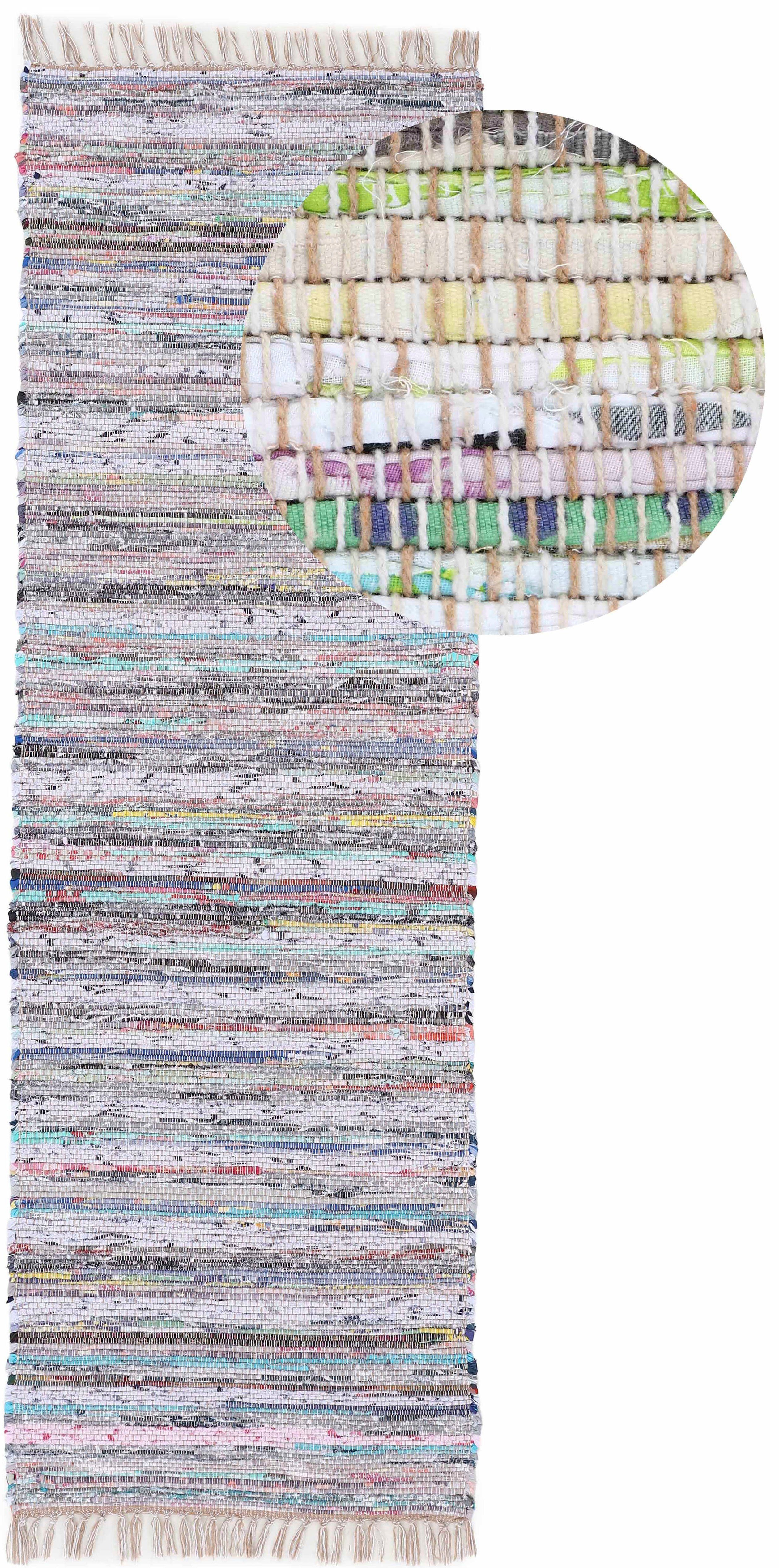 carpetfine Vloerkleed Kelim Chindi, omkeerbaar tapijt handgeweven, patchwork tapijt met franjes, ook verkrijgbaar in loperformaten