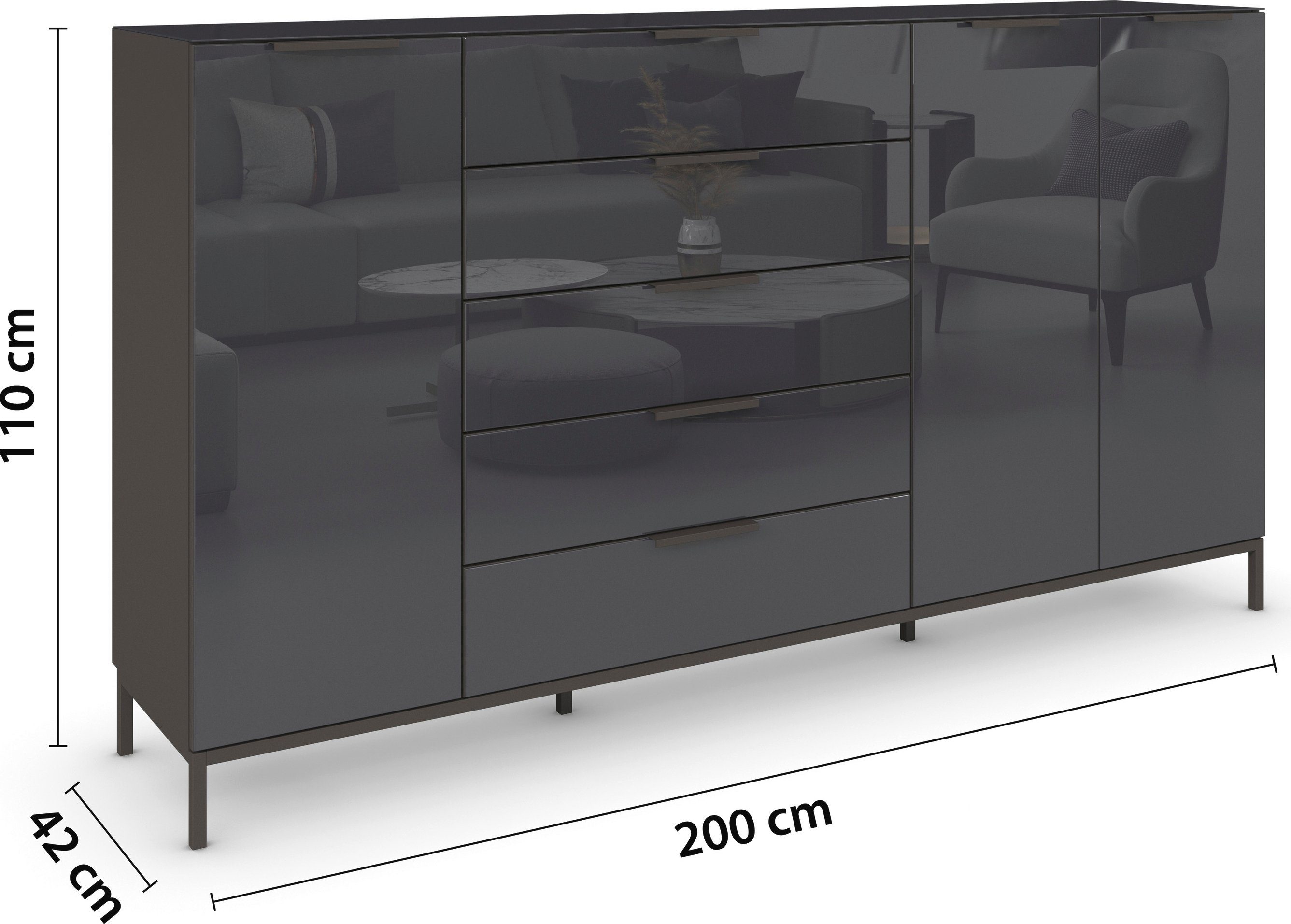 rauch Kast met laden en deuren Flipp 3-deurs, 5 lades, soft-close functie, bovenblad en glazen front