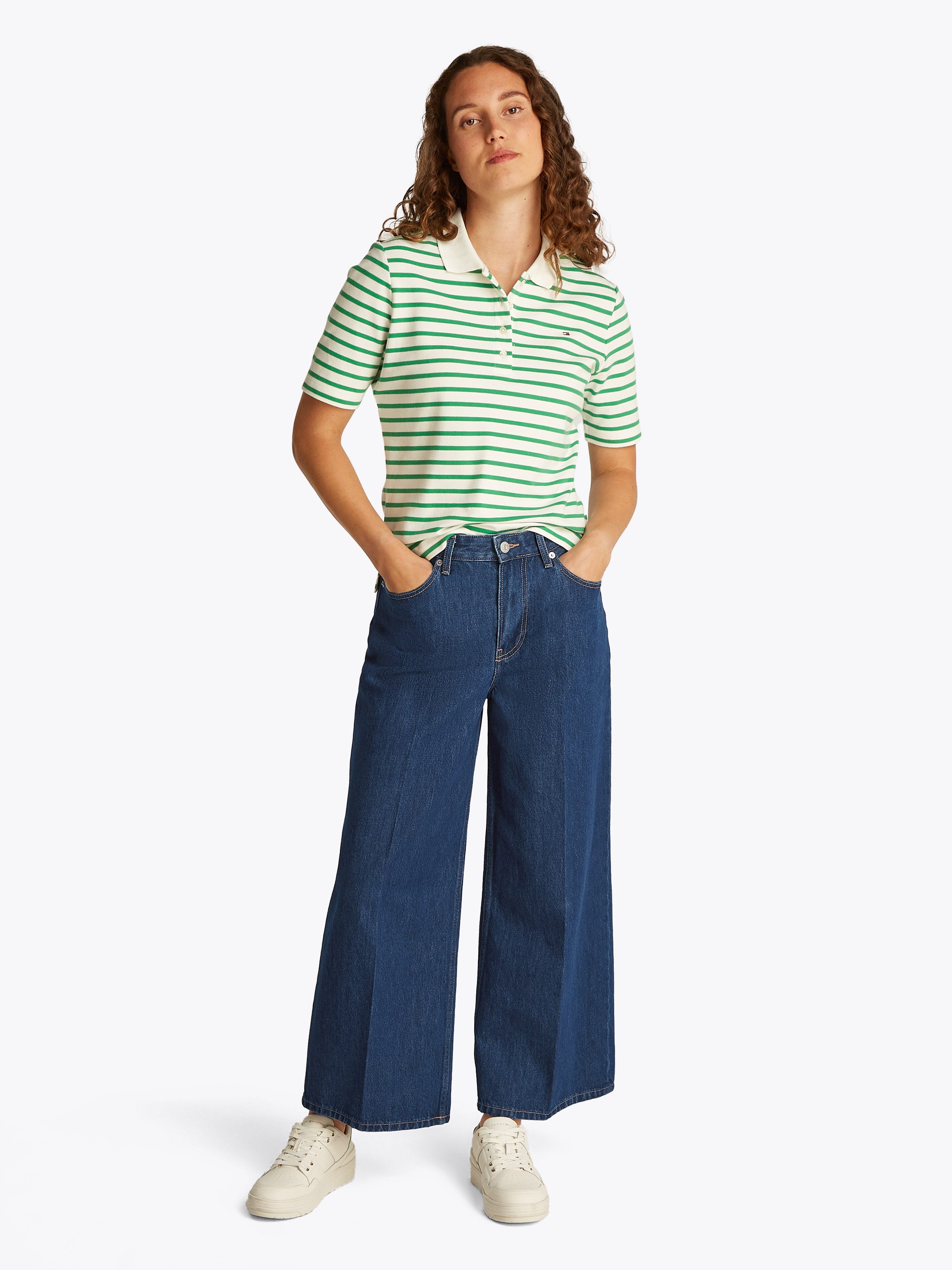 Tommy Hilfiger Wijde jeans WIDE LEG HW LOU met logo-badge, met nagels, met persplooien