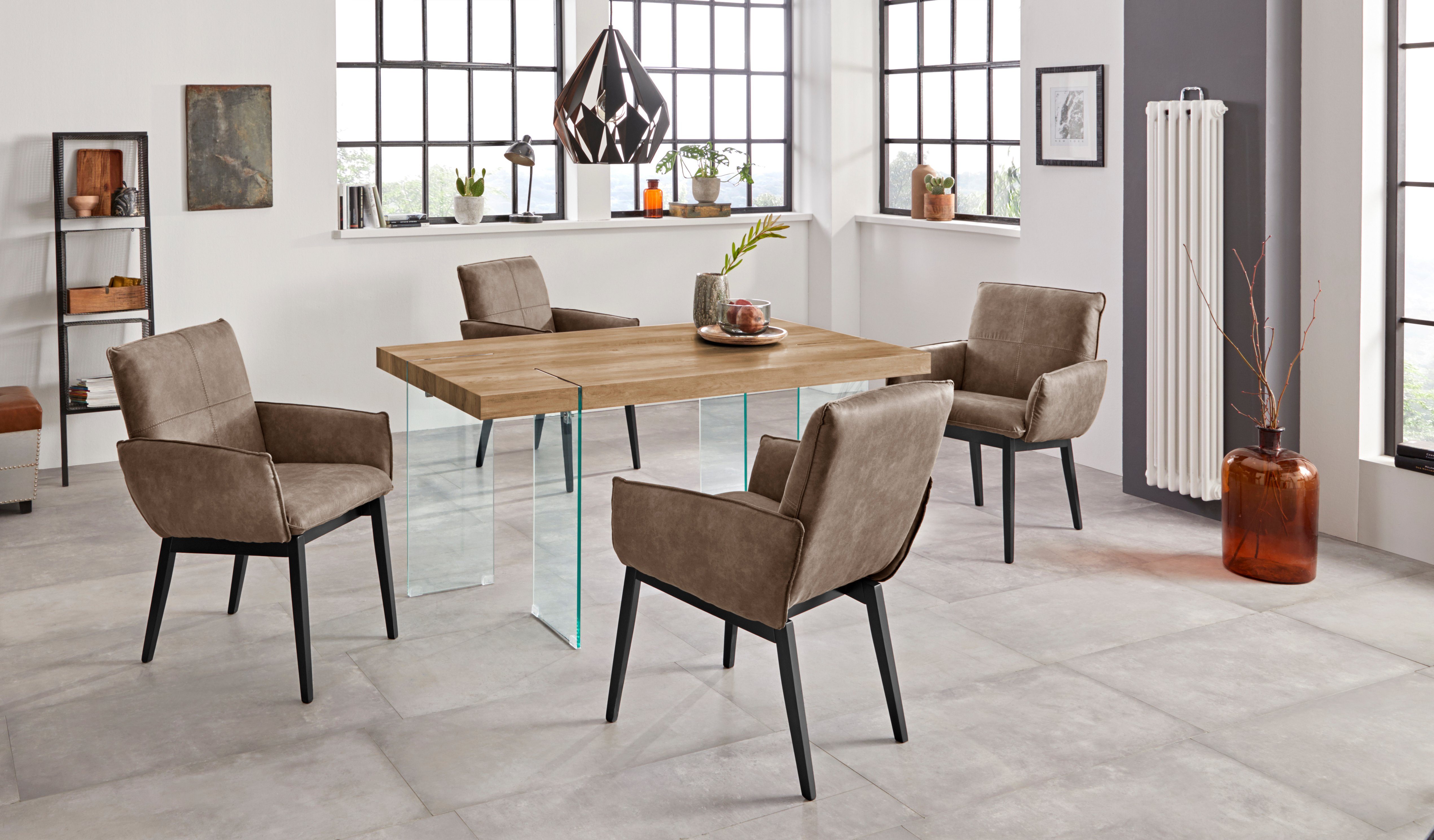 Home affaire Stoel met armleuningen Model 6 Bekleding van microvezel of leer, frame is beuken in zwart gelakt (2 stuks)