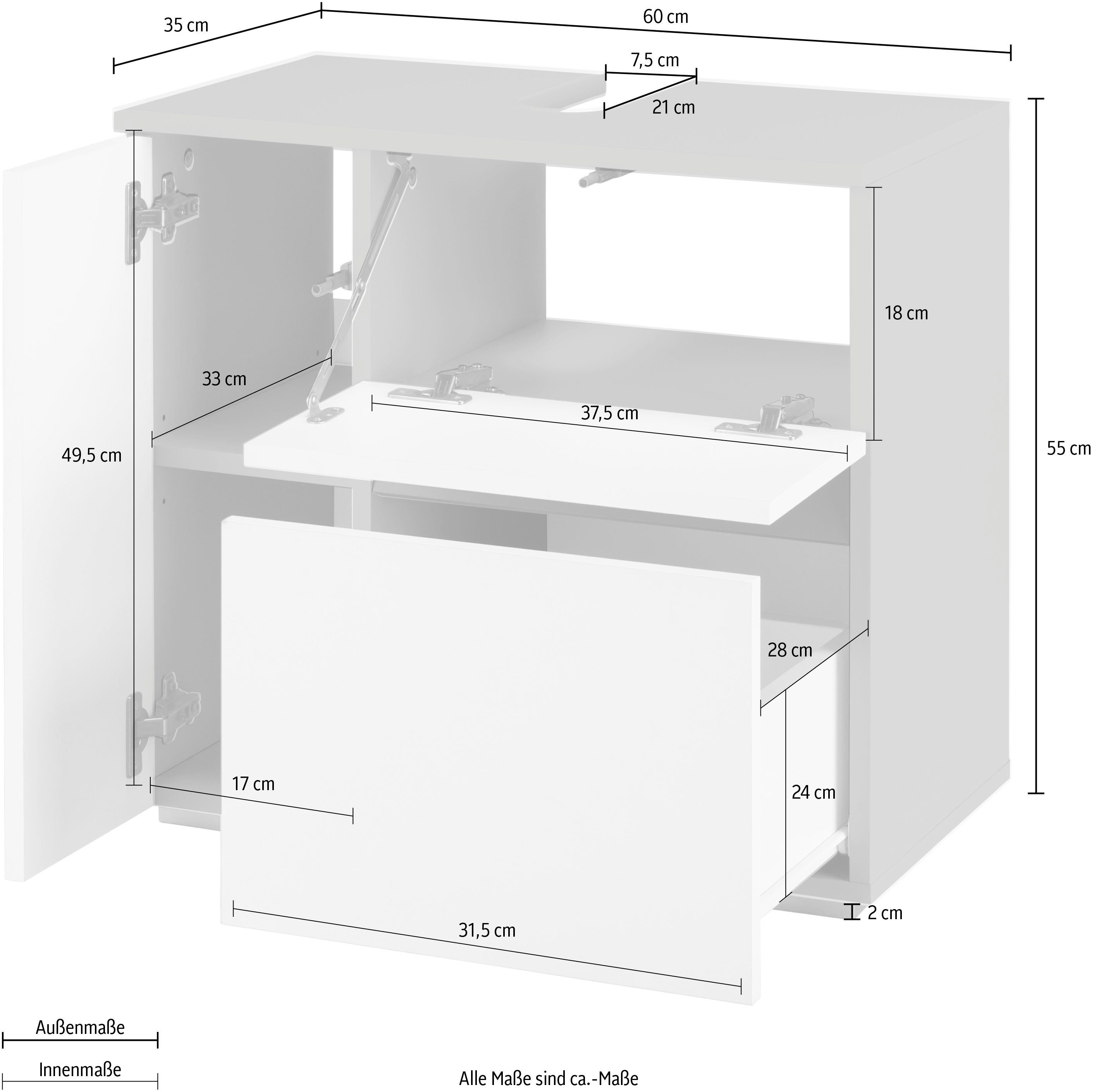 Home affaire Wastafelonderkast Wisla Sifon uitsparing, push-to-open functie, breedte 60 cm, hoogte 55 cm