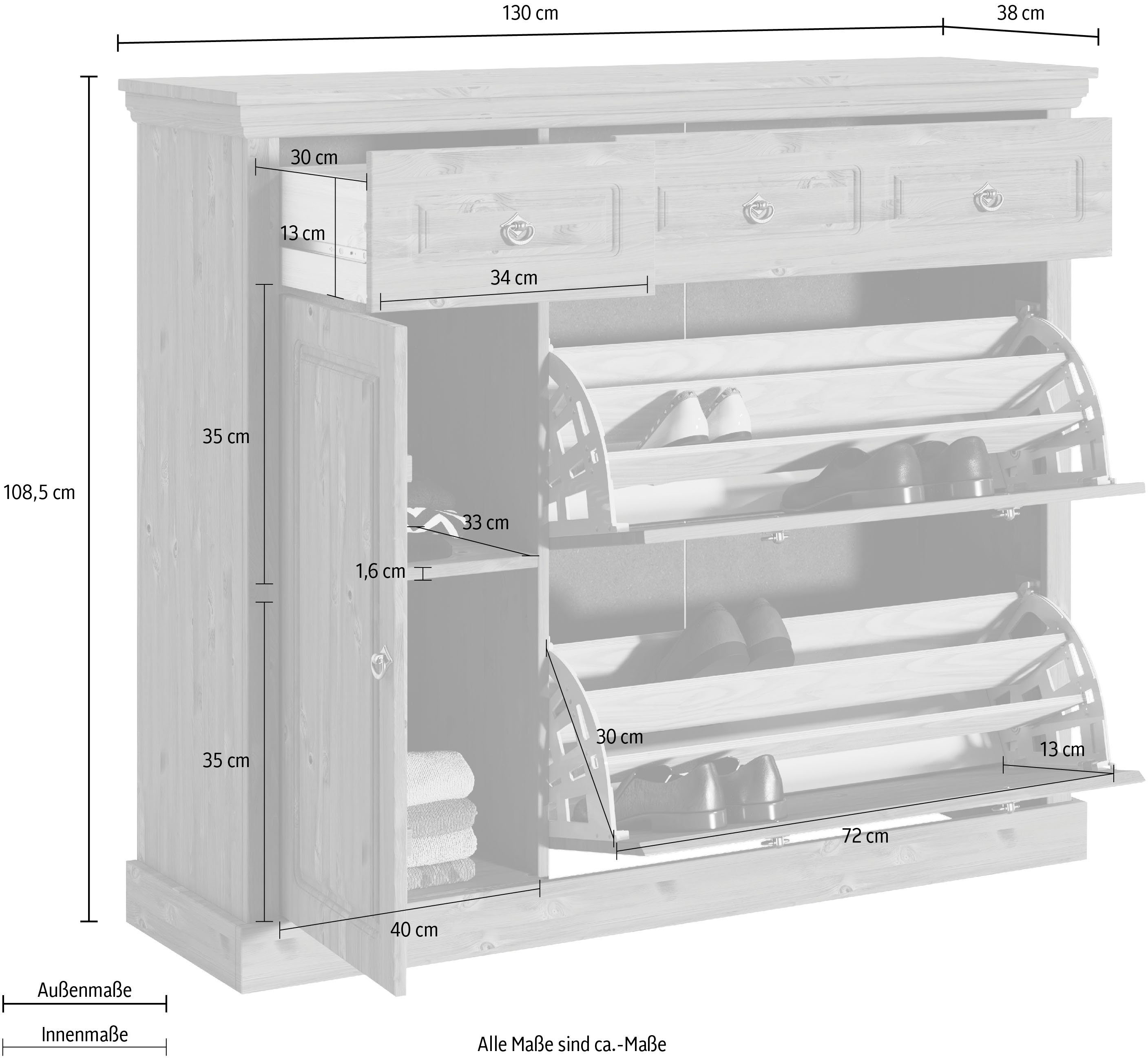 Home affaire Schoenenkast Basilico Schoenenkast, breedte 130 cm, cassette-look, van massief hout, FSC®