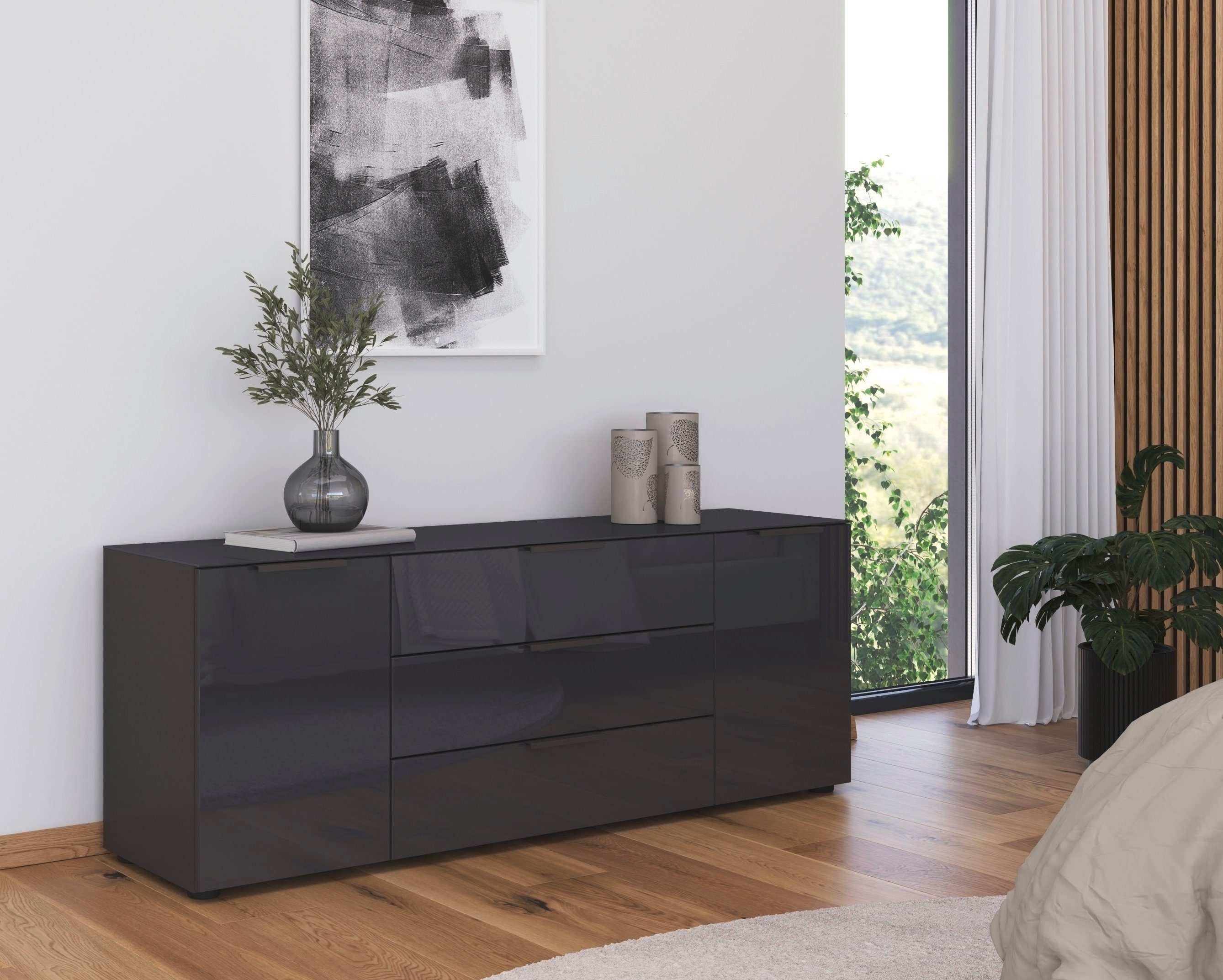 rauch Kast met laden en deuren Commode deurkast sideboard combikast FLIPP met glasfront 2-deurs, 3 lades, soft-close functie, bovenblad en glazen front