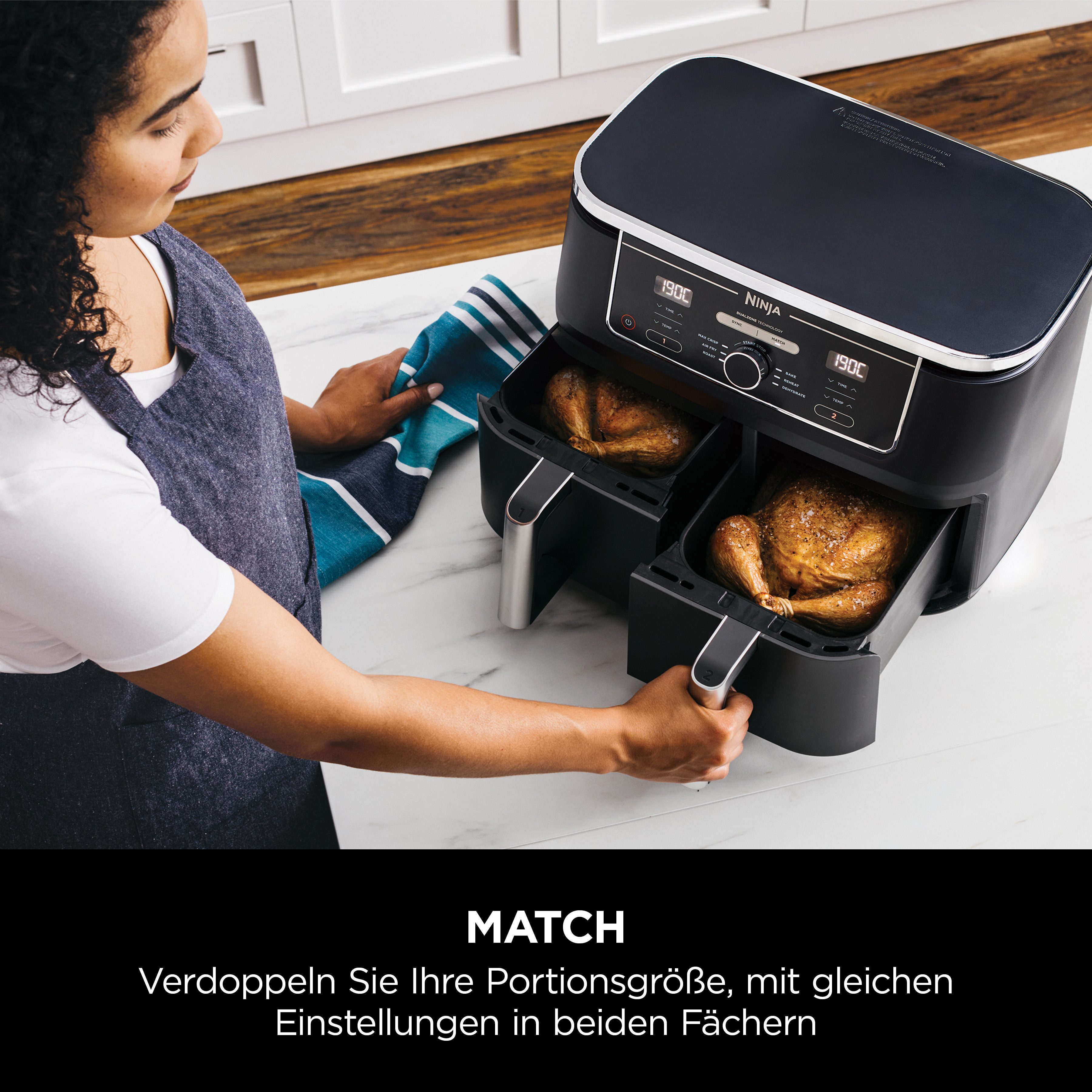 NINJA Airfryer Foodi AF400EU Dual Zone Airfryer Capaciteit elk 1,4 kg, incl. 2 Crisper roosterinzetstukken