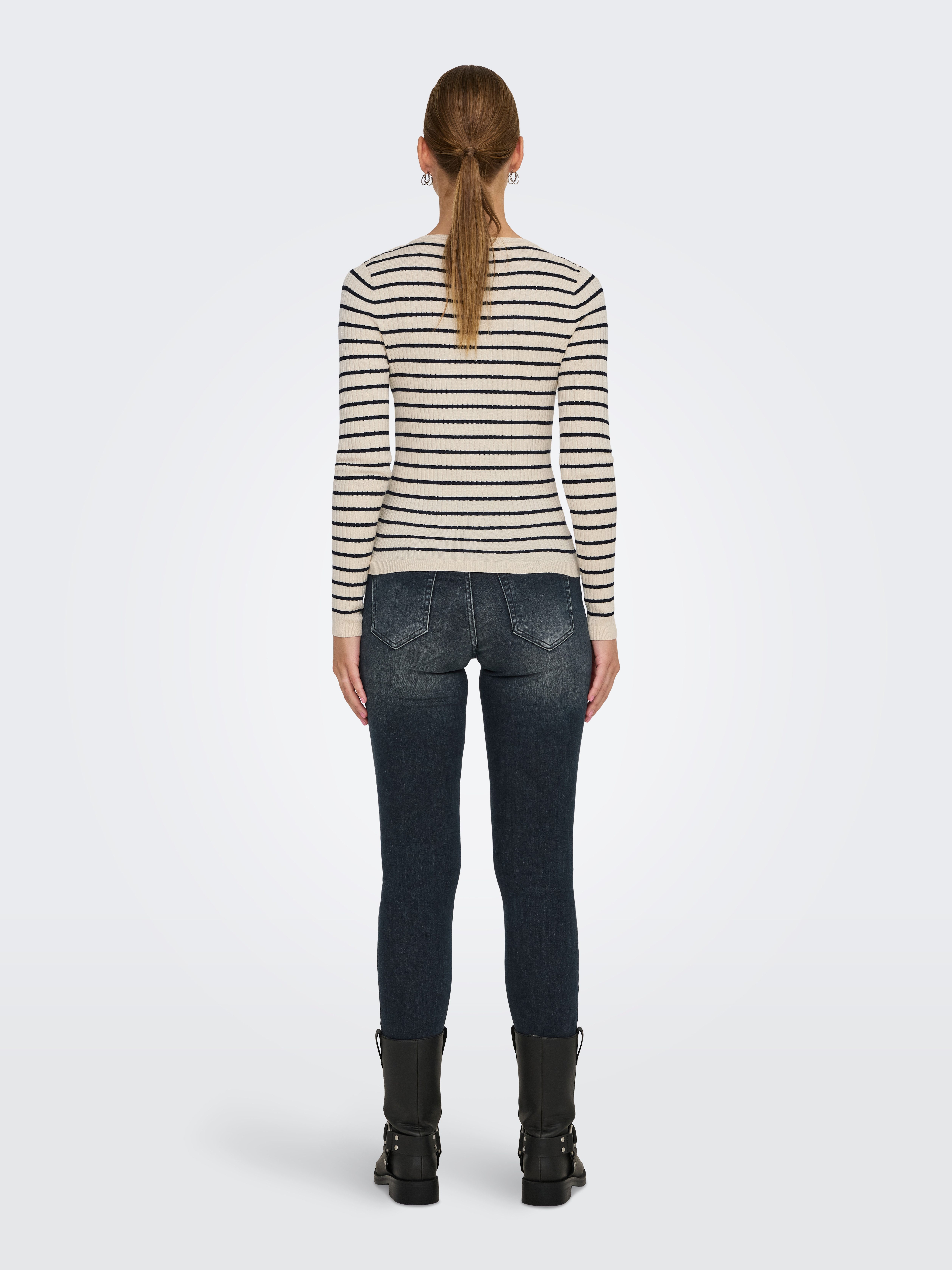 Only Gebreide trui ONLMILA LS STRIPE BUTTON O-NECK CC KNT