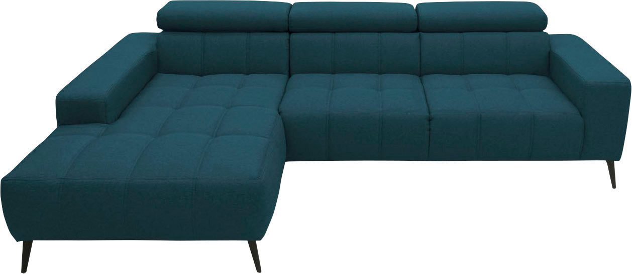 DOMO collection Hoekbank Trento L-vorm, met sledevoet of enkele voet naar keuze met verstelbare hoofdsteun, récamier links/rechts bestelbaar