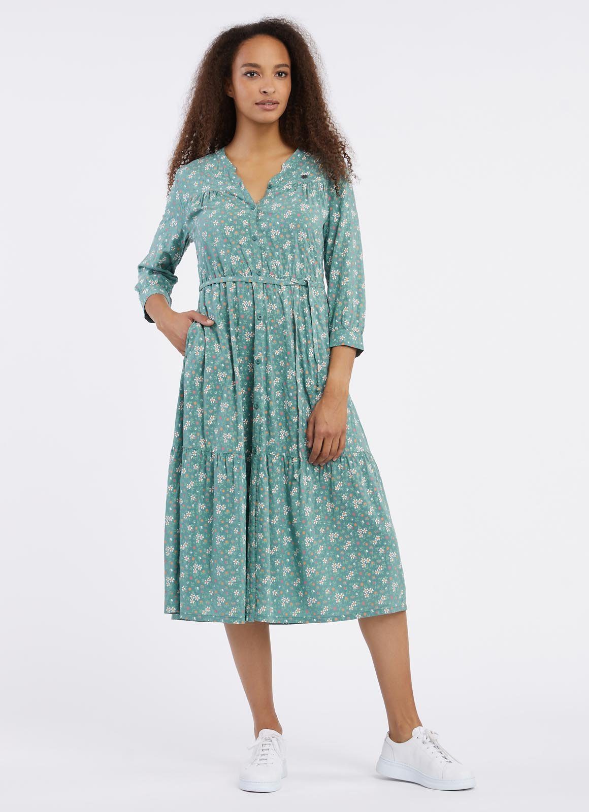 Ragwear Zomerjurk MEVE met alloverdruk, taille-bindceintuur en knoopsluiting