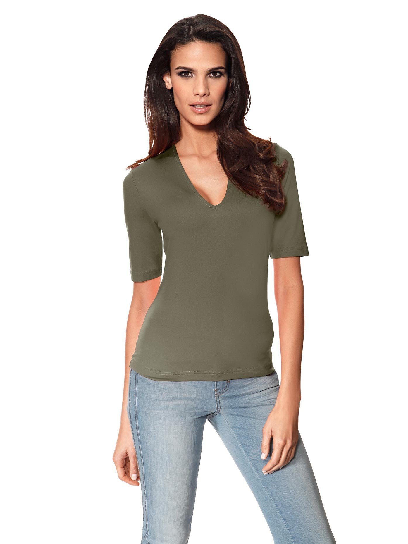 heine Shirt met V-hals (1-delig) dames t-shirts maat 50 groen