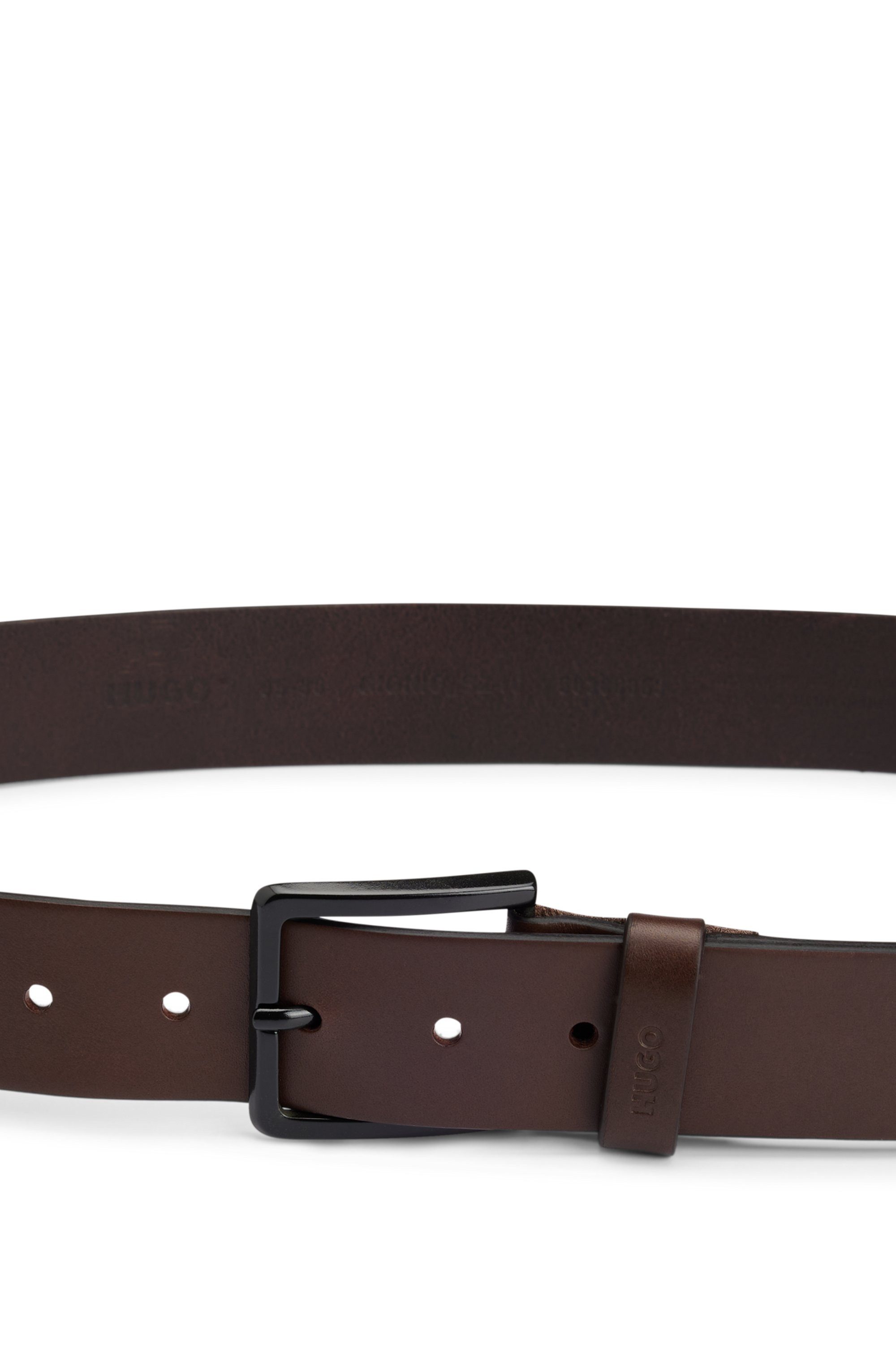 HUGO Leren riem Gionio van italiaans leer met logo-embossing op de lus