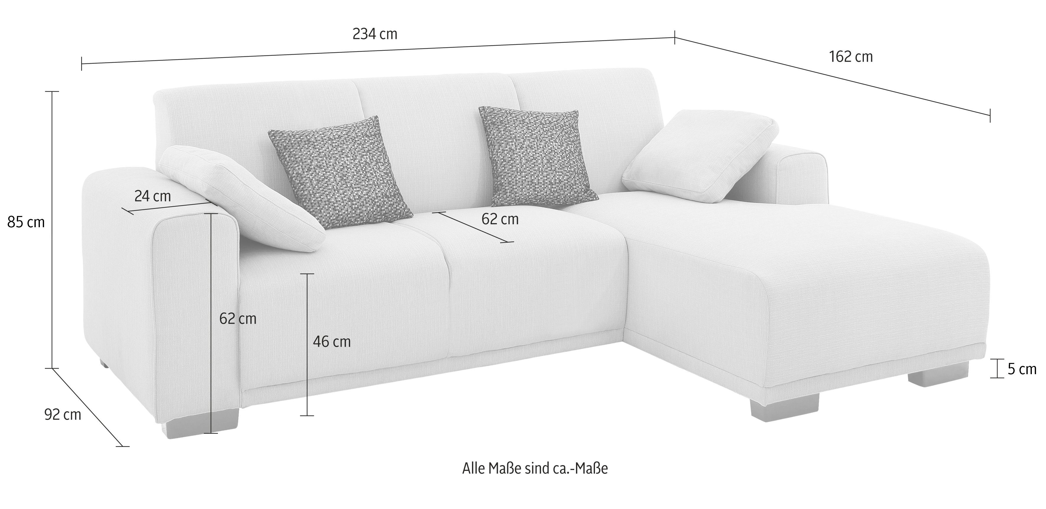Home affaire Hoekbank BORNHOLM L-vorm met chaise longue, afmetingen B/D/H: 234/162/85 cm Recamiere links of rechts bestelbaar, golfvering, inclusief 2 kussens