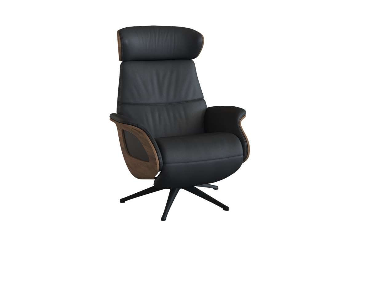 FLEXLUX Relaxfauteuil Clement praktische elektrische fauteuil Maat M, elektrische rug- en voetensteun, accu, armleuning Walnoot, zwarte poot