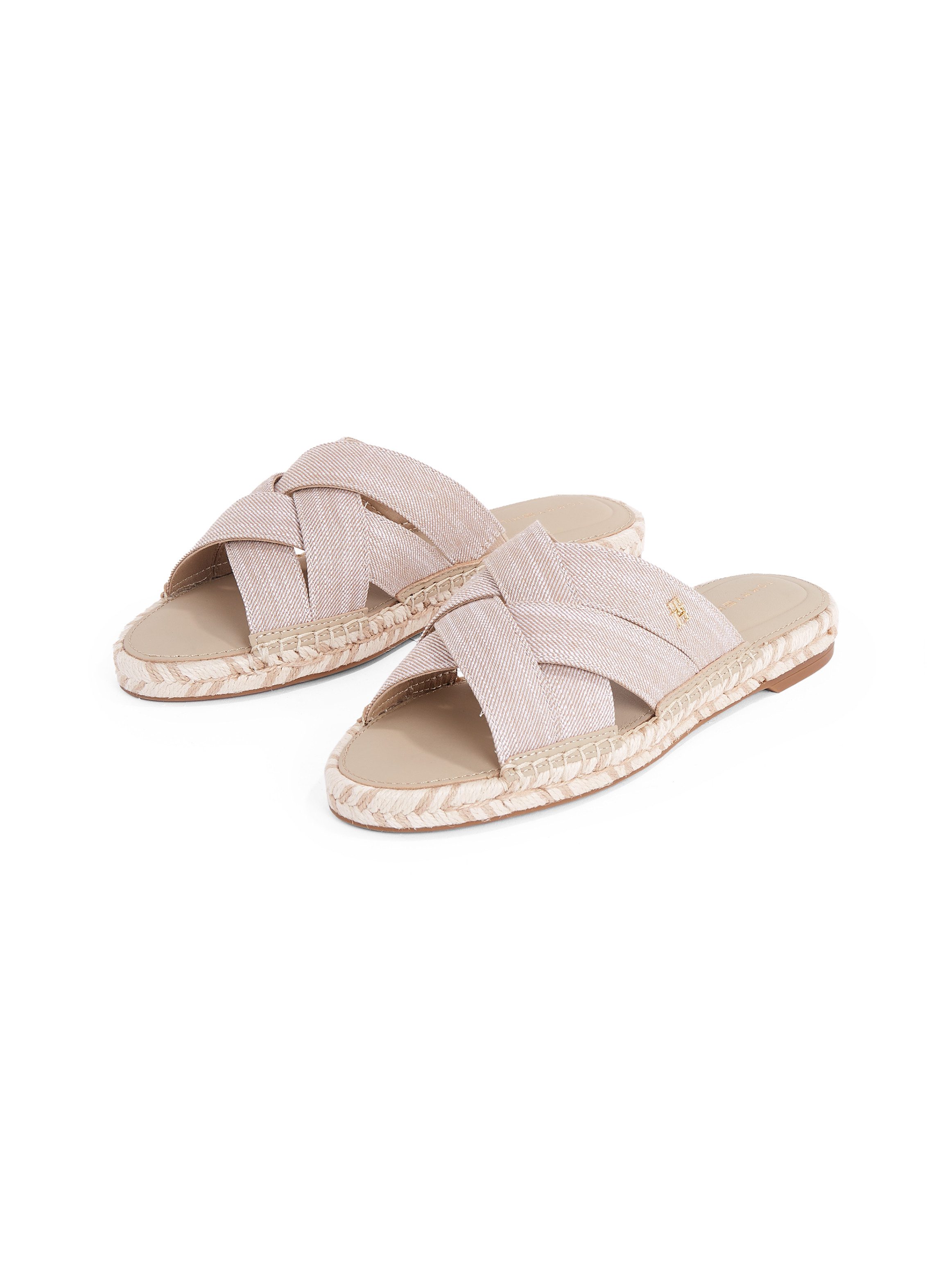 Tommy Hilfiger Slippers CHAMBRAY ESPADRILLE MULE , plateau, zomer-mode, flats, instapschoen met bandages in vlechtlook