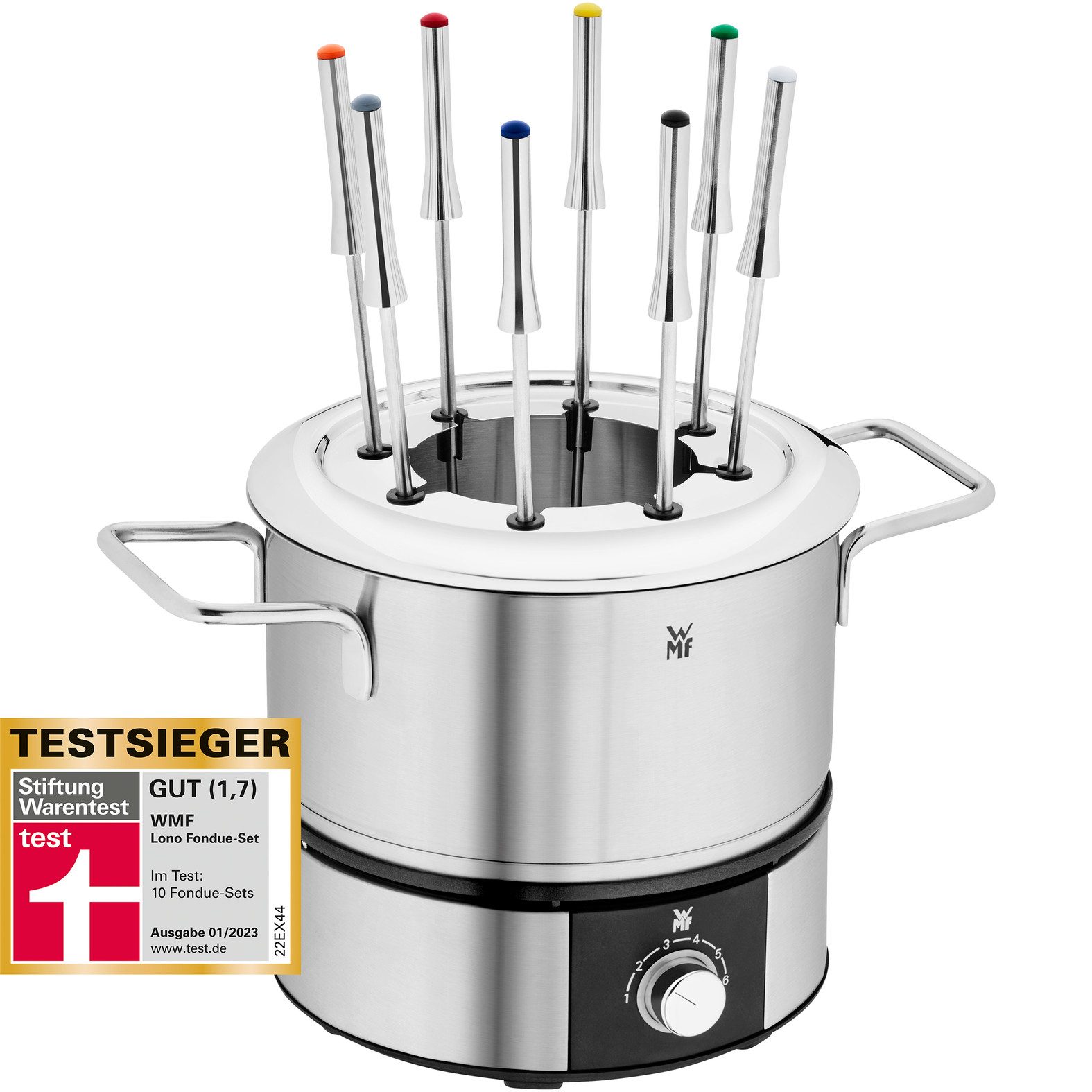 WMF Elektrische fonduepan LONO, met spatbeschermingsring, kleurgecodeerde fonduvorken
