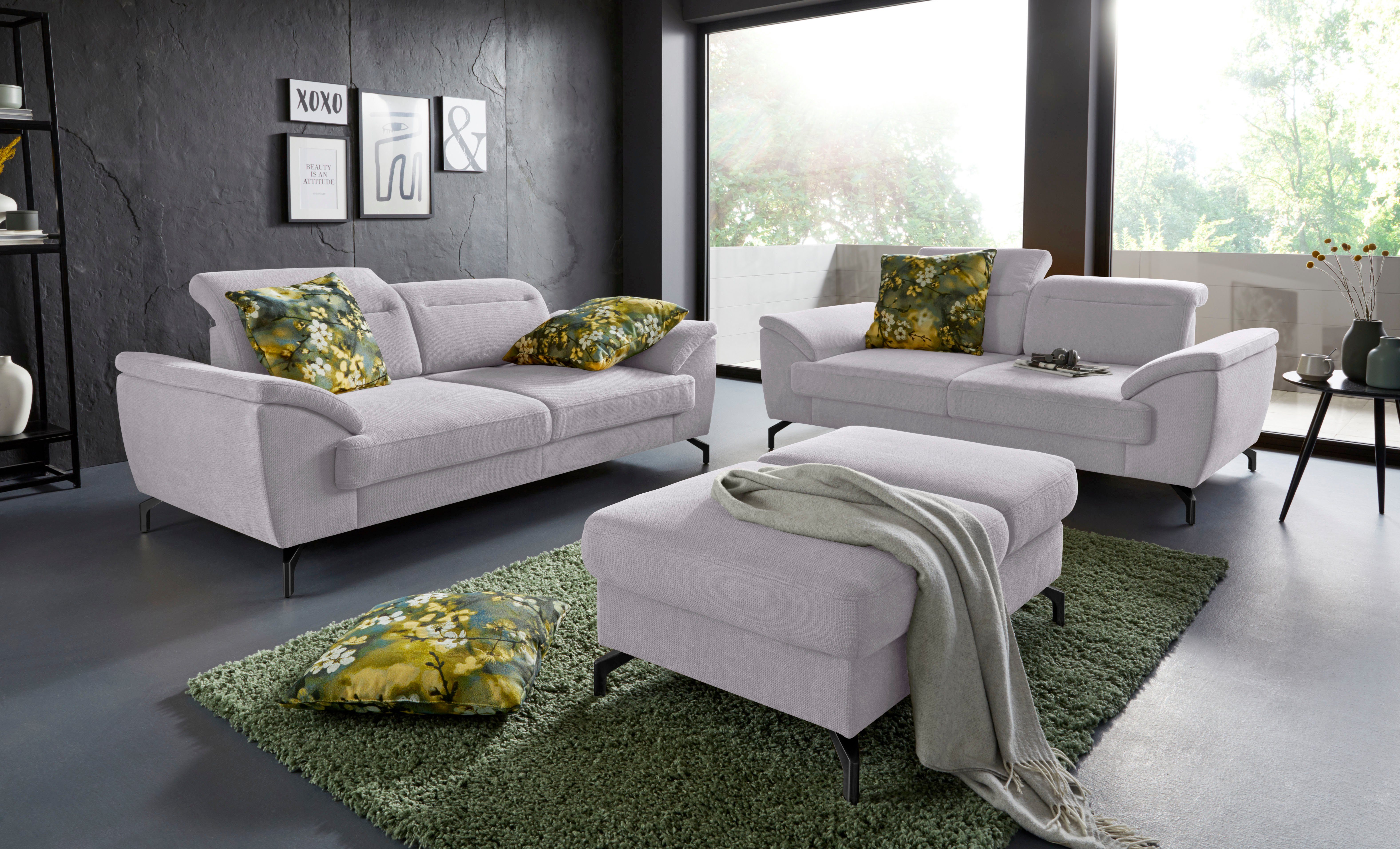 sit&more 2-zitsbank Percy 15 cm poothoogte, zitdiepteverstelling, naar keuze verstelbare hoofdsteun