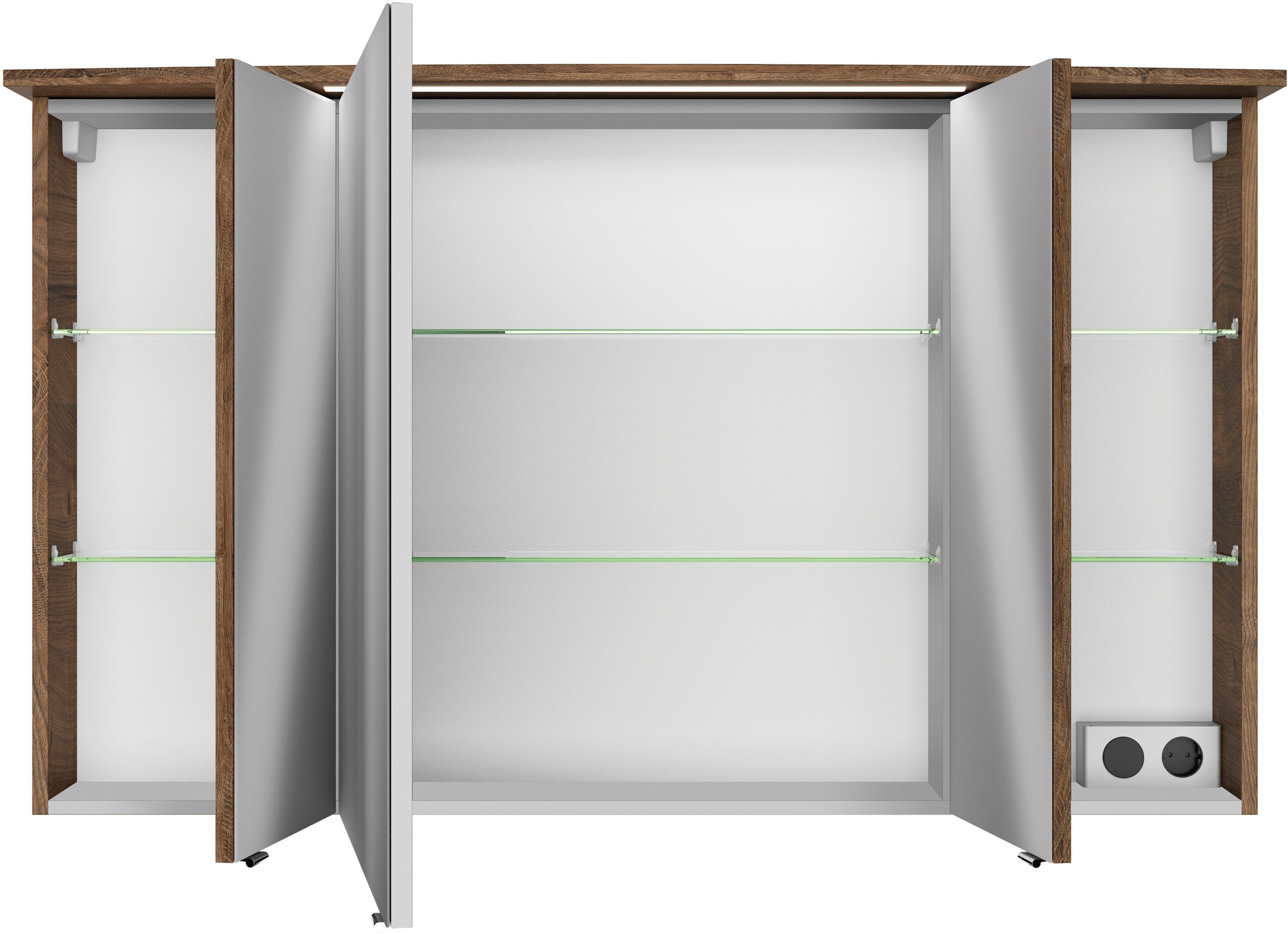 Saphir Badkamerspiegelkast Serie 4010 badkamer spiegelkast incl. LED-verlichting in krans Badkast 122 cm breed, 3 deuren, 6 glazen legplanken, incl. deurdemper