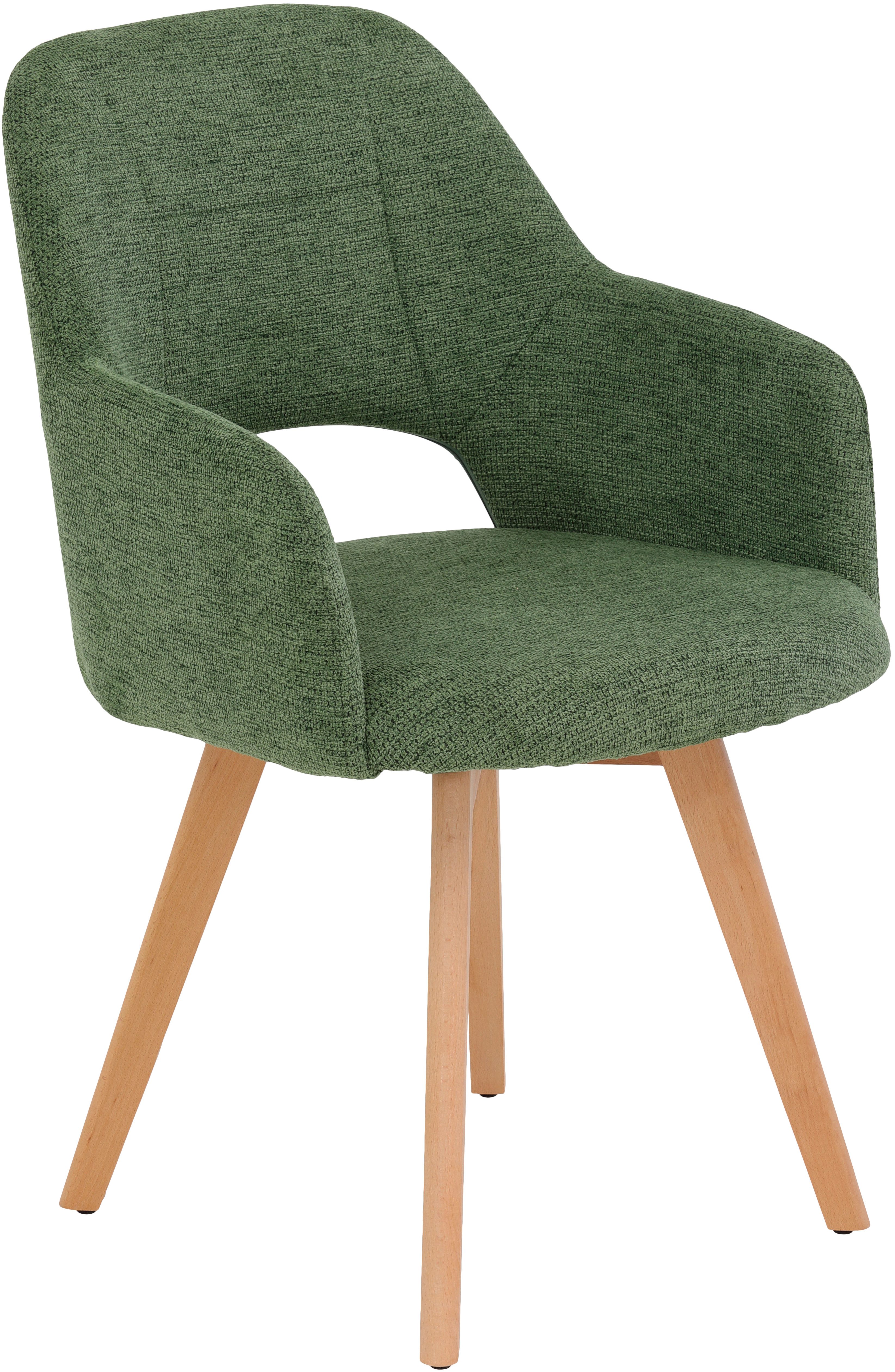 HELA Stoel met armleuningen SOFIA armstoel met massief houten frame, bekleding webstof Eetkamerstoel, fauteuil met armleuningen, subtiele ruguitsparing (set, 2 stuks)