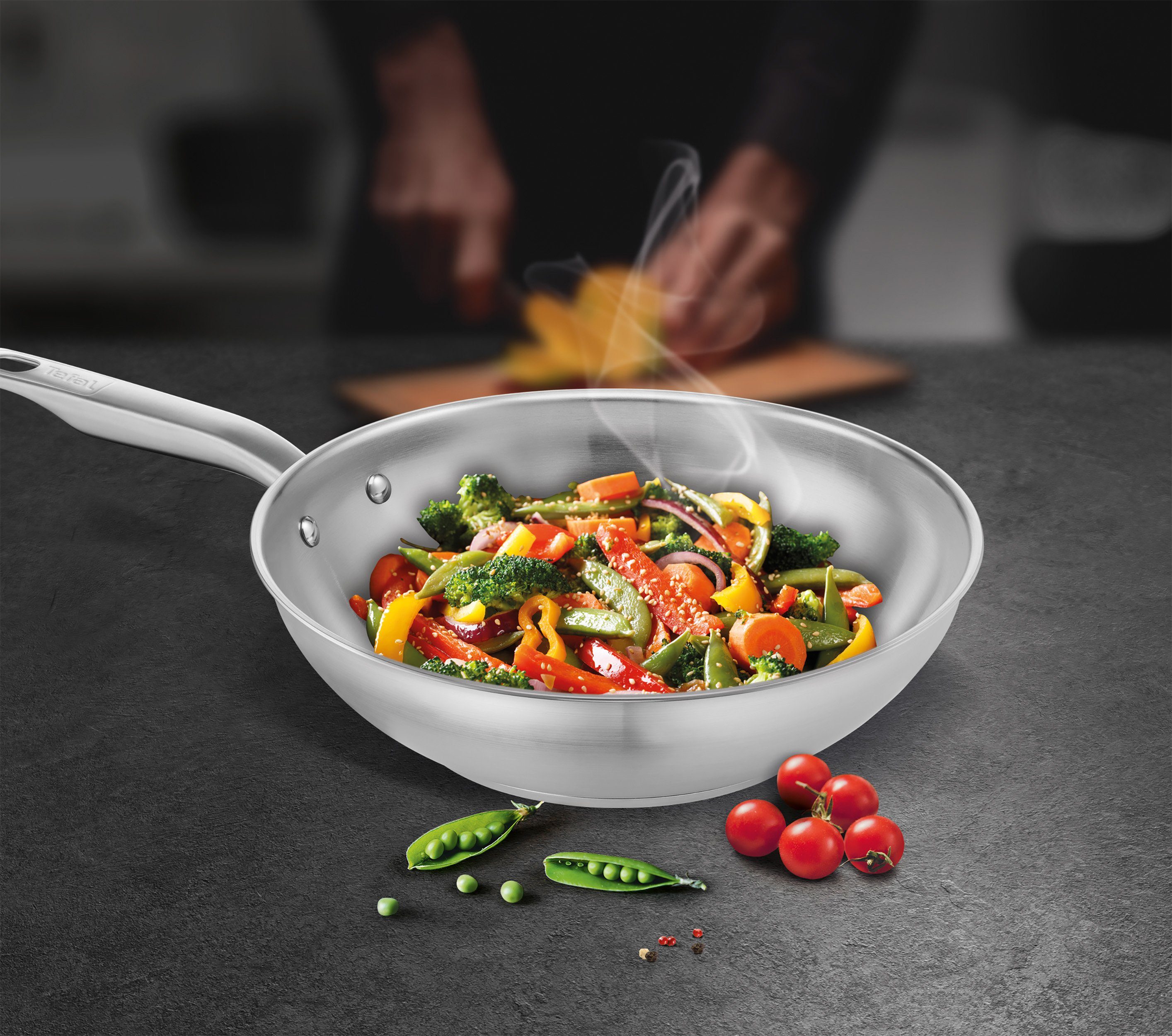 Tefal Wok an Virtuoso inductie 28 cm hoogwaardig premium roestvrij staal, ongecoat, voor alle kookplaten (1-delig)