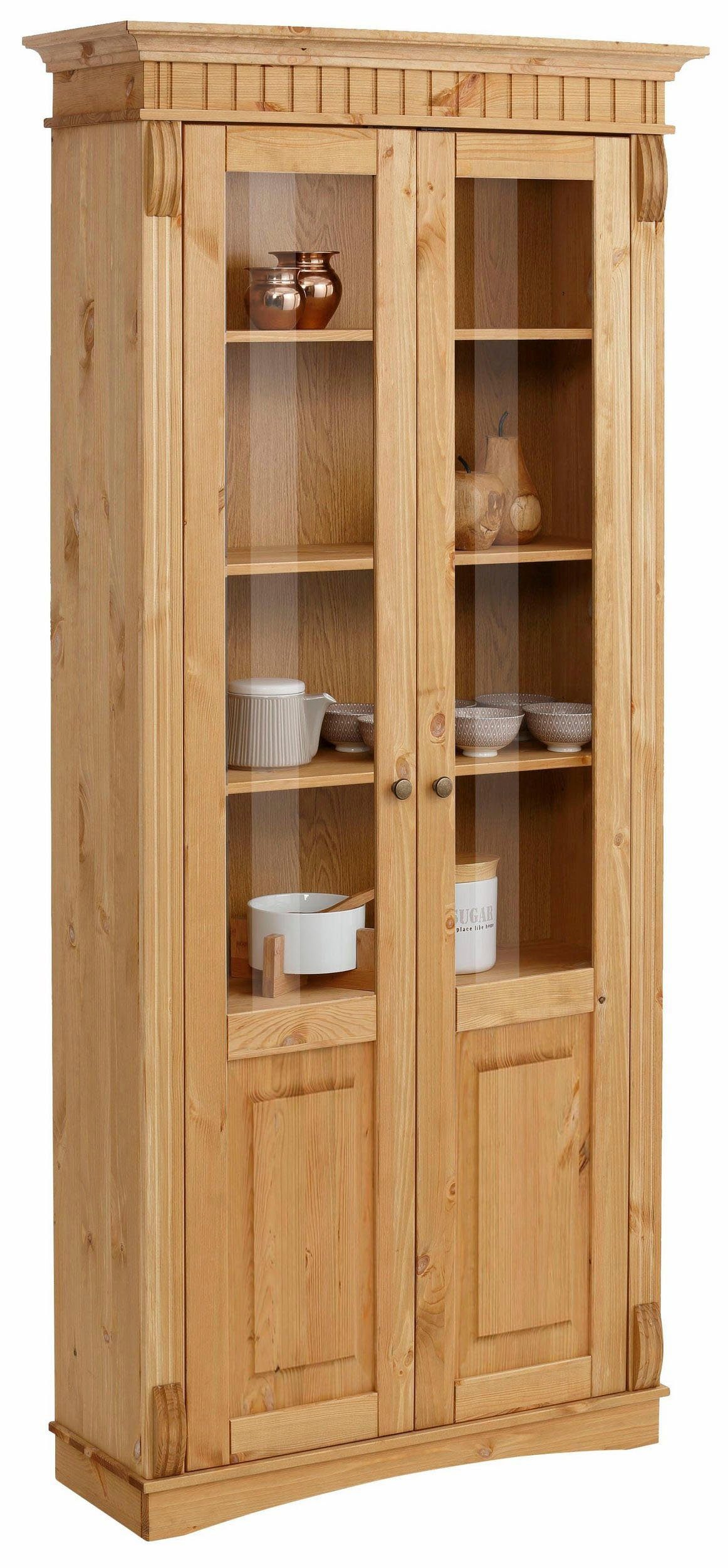 Home affaire Vitrinekast Teresa met 2 glazen deuren, hoogte 193 cm, van massief grenen, fsc®