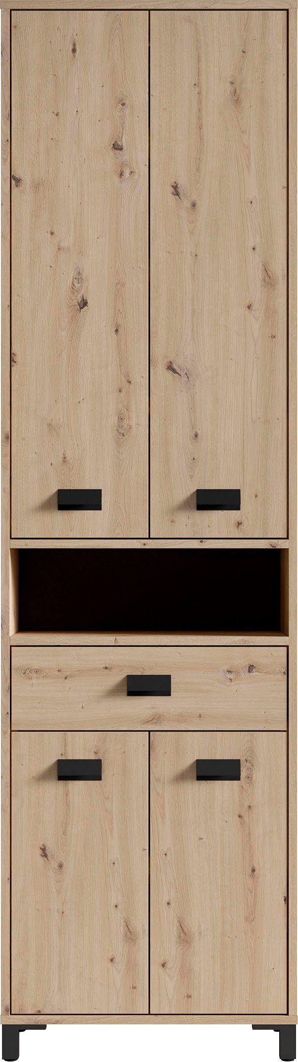 byLIVING Hoge kast Wellness Badkamer hoge kast met 4 deuren en lade voor veel opbergruimte