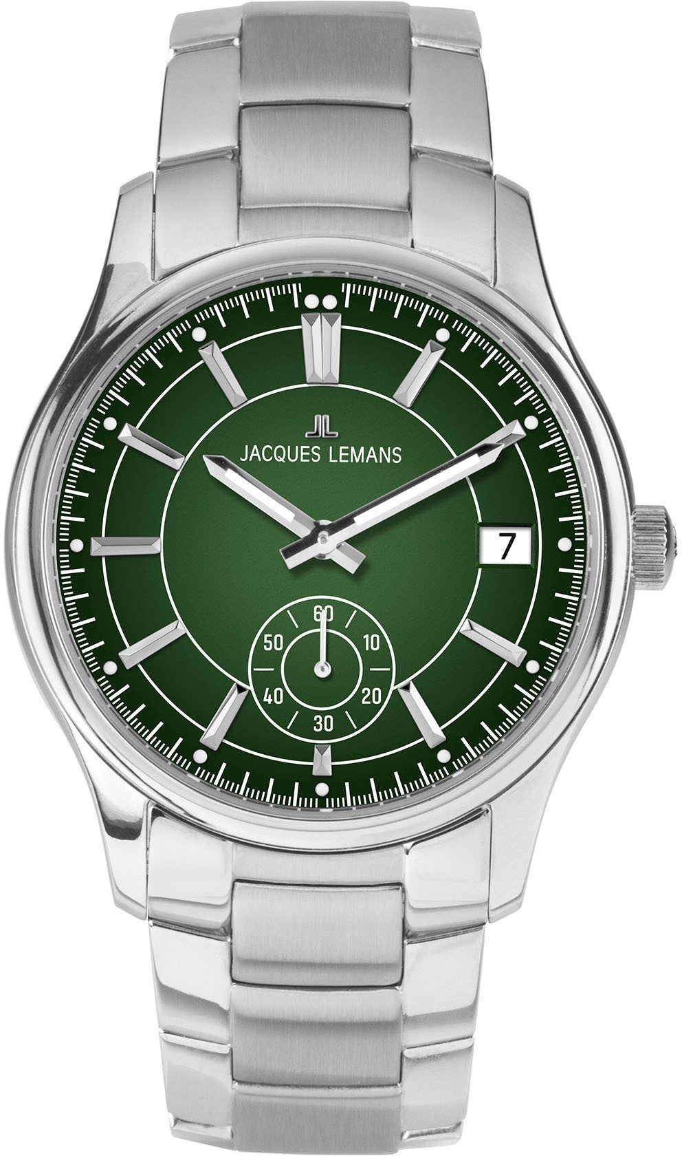 Jacques Lemans Kwartshorloge Derby Polshorloge, herenhorloge, roestvrijstalen band, analoog, dag, kleine seconde heren horloges zilver